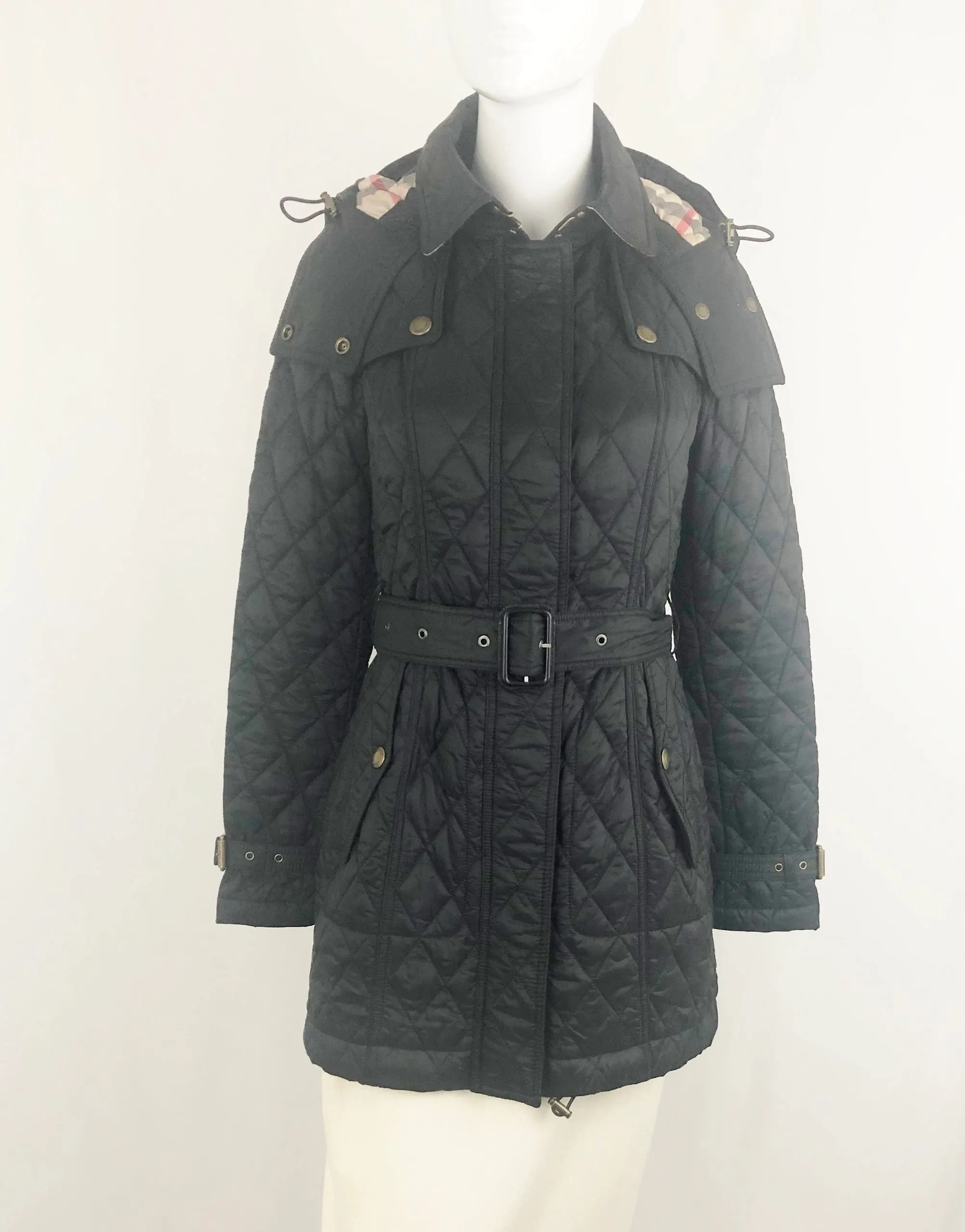Burberry Brit Quilted Belted Coat Size Xs