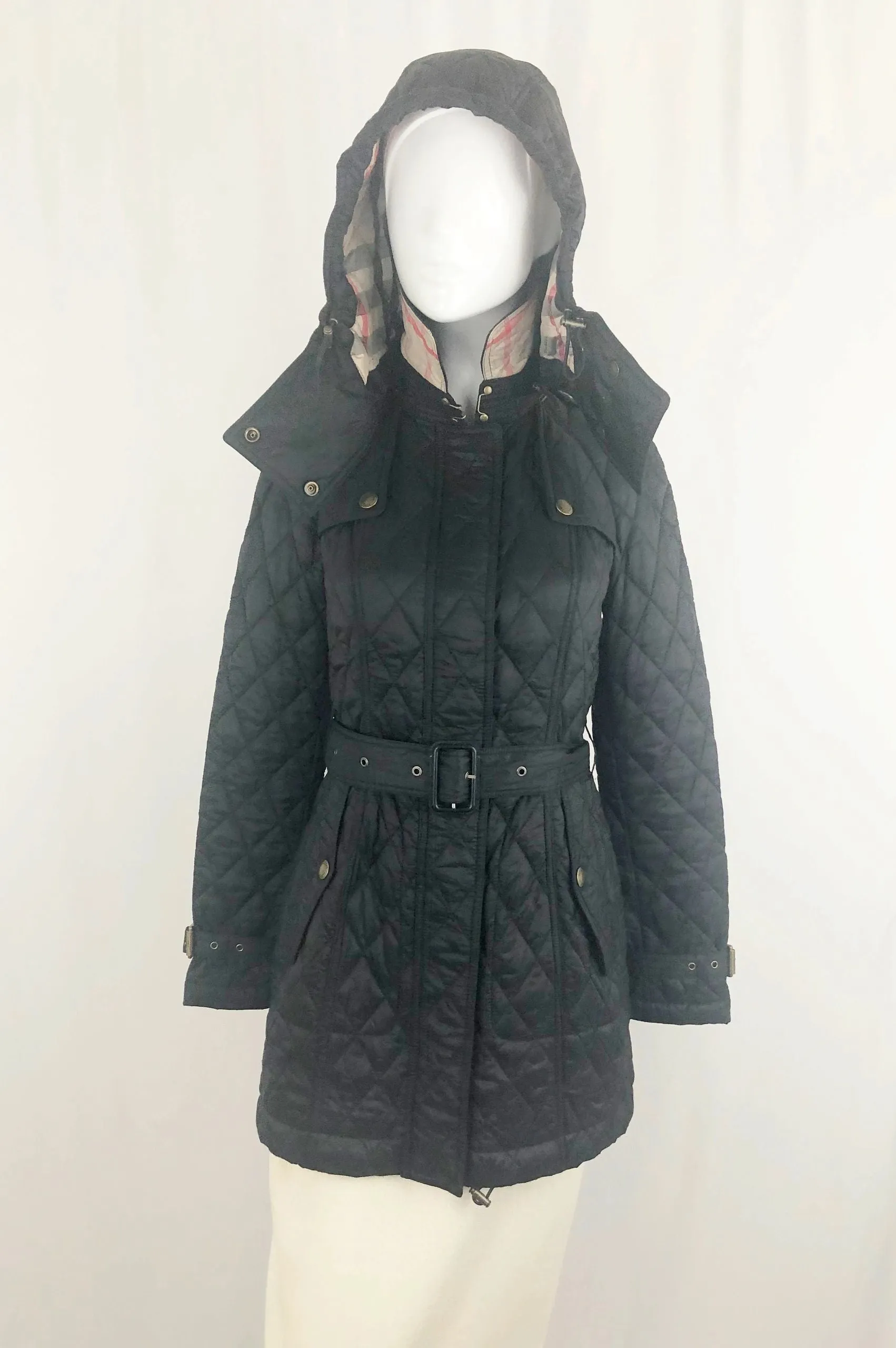 Burberry Brit Quilted Belted Coat Size Xs