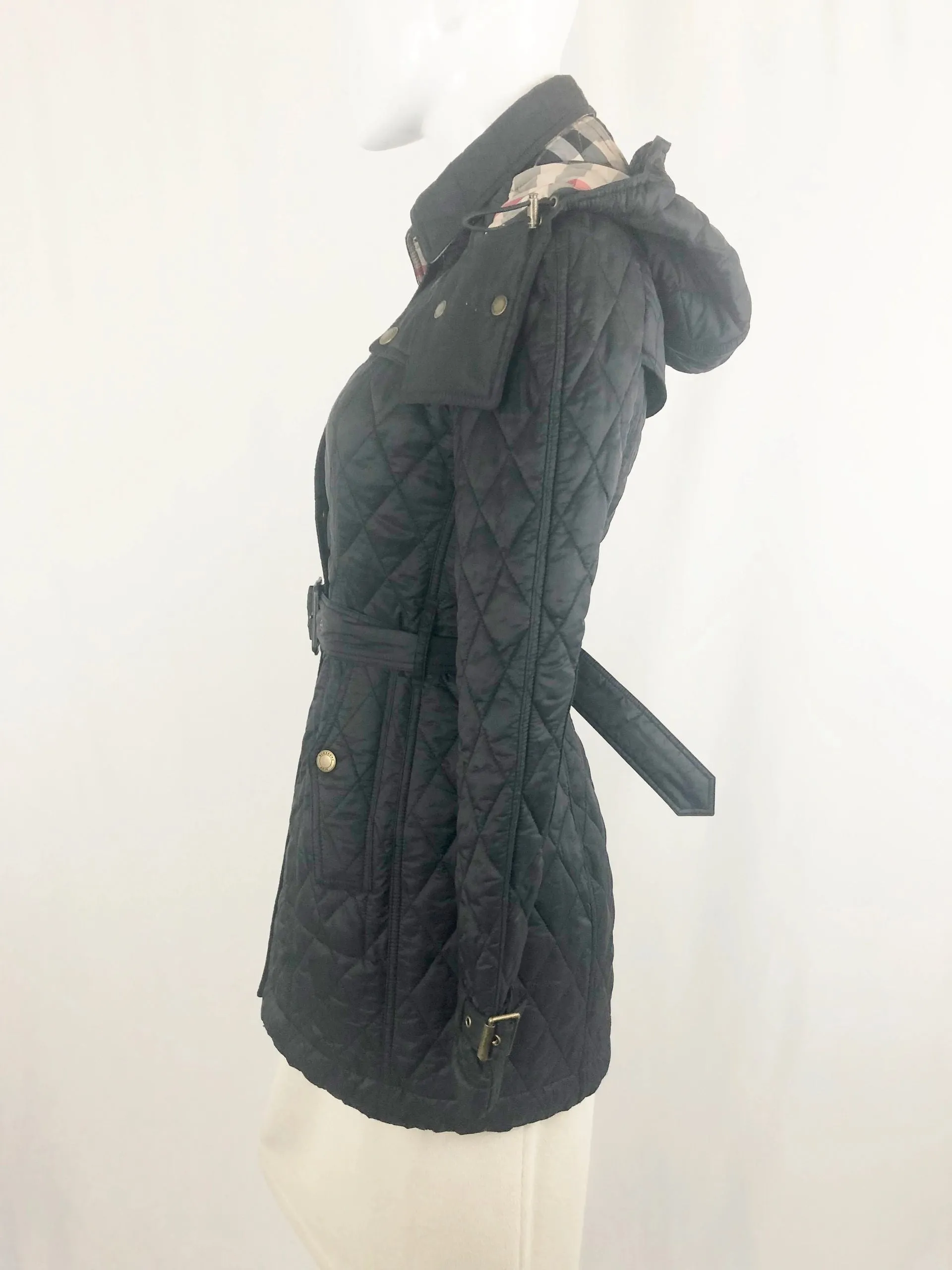 Burberry Brit Quilted Belted Coat Size Xs