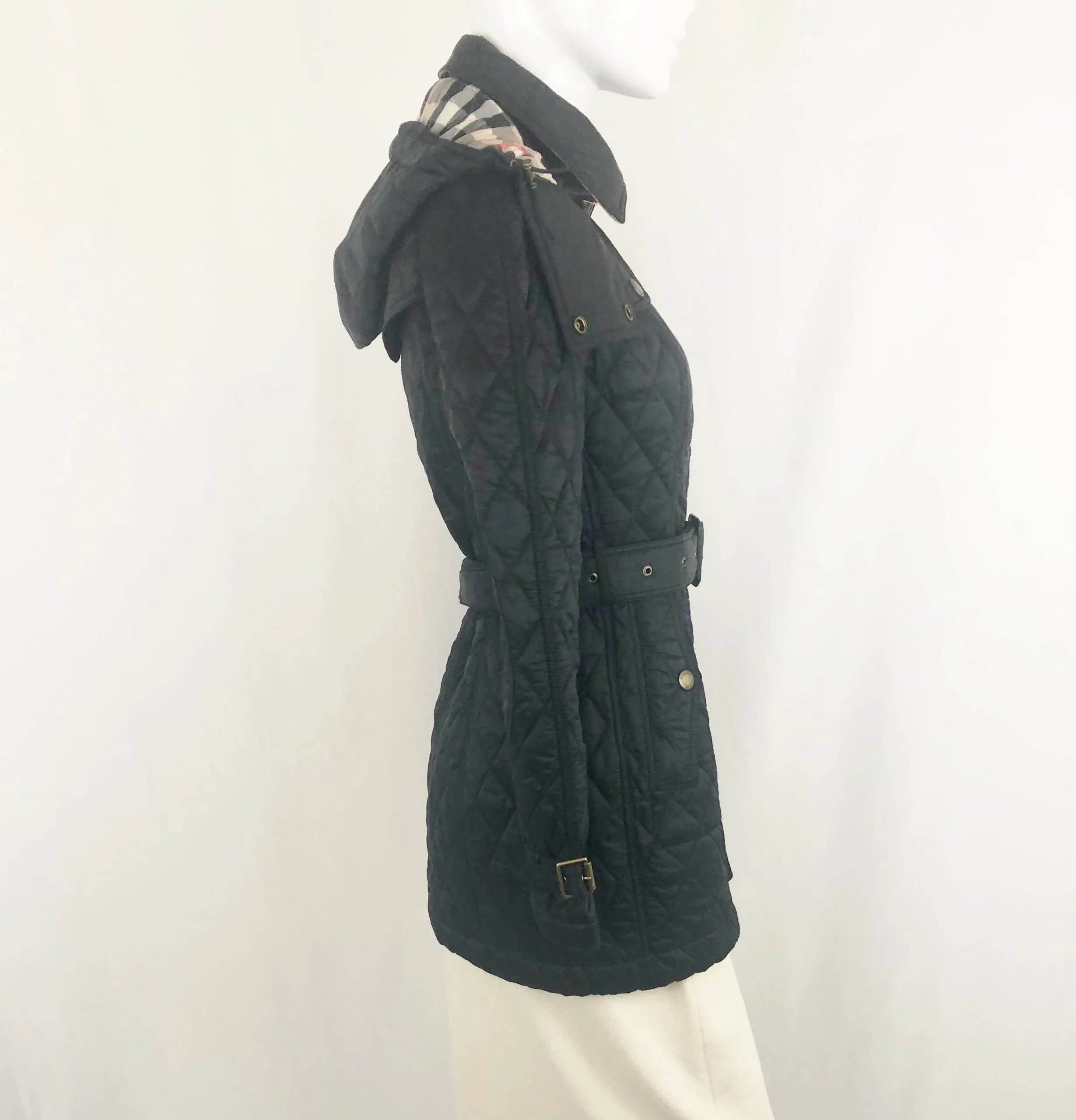 Burberry Brit Quilted Belted Coat Size Xs