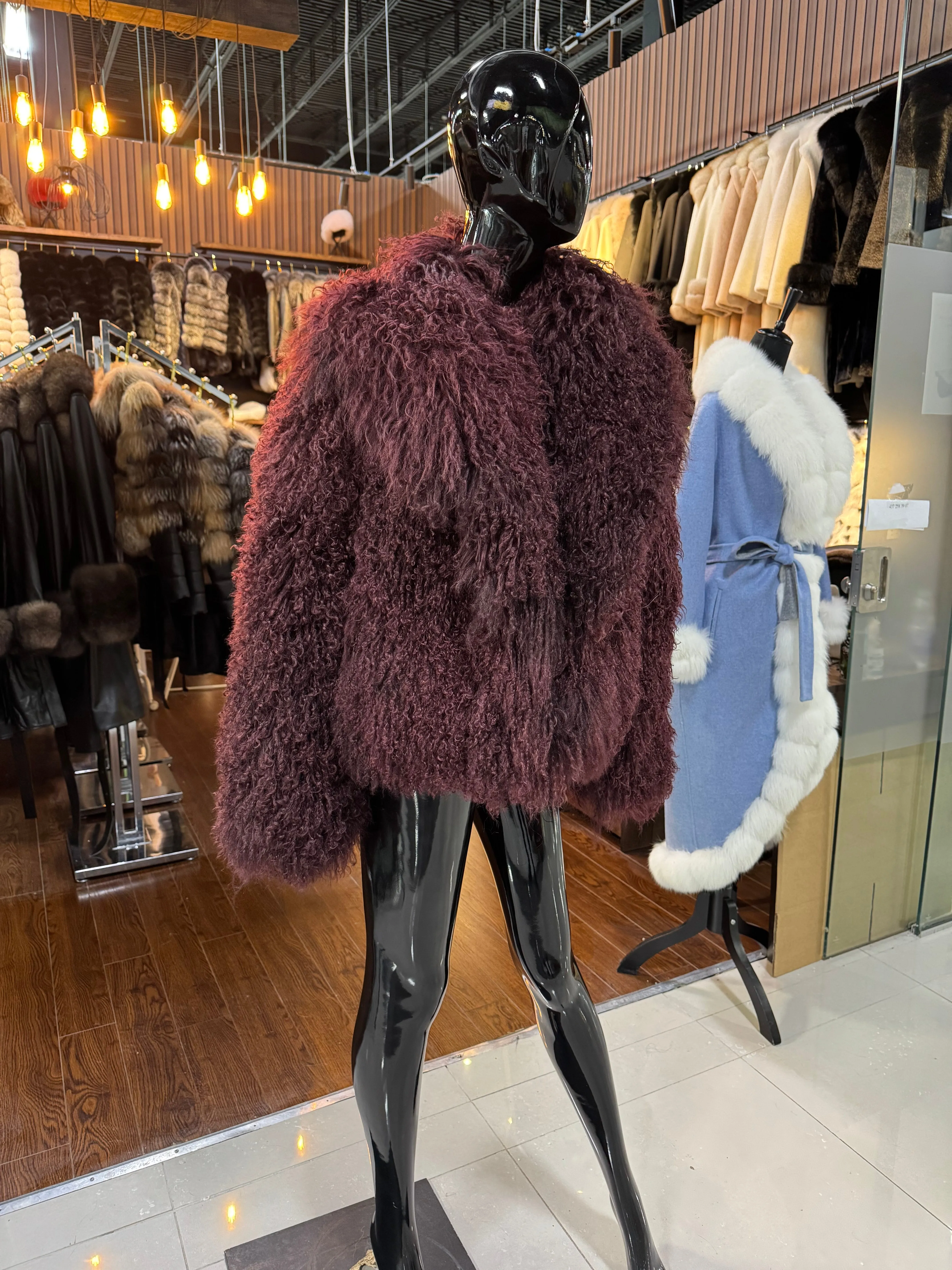 Burgundy Tibetan Fur Jacket