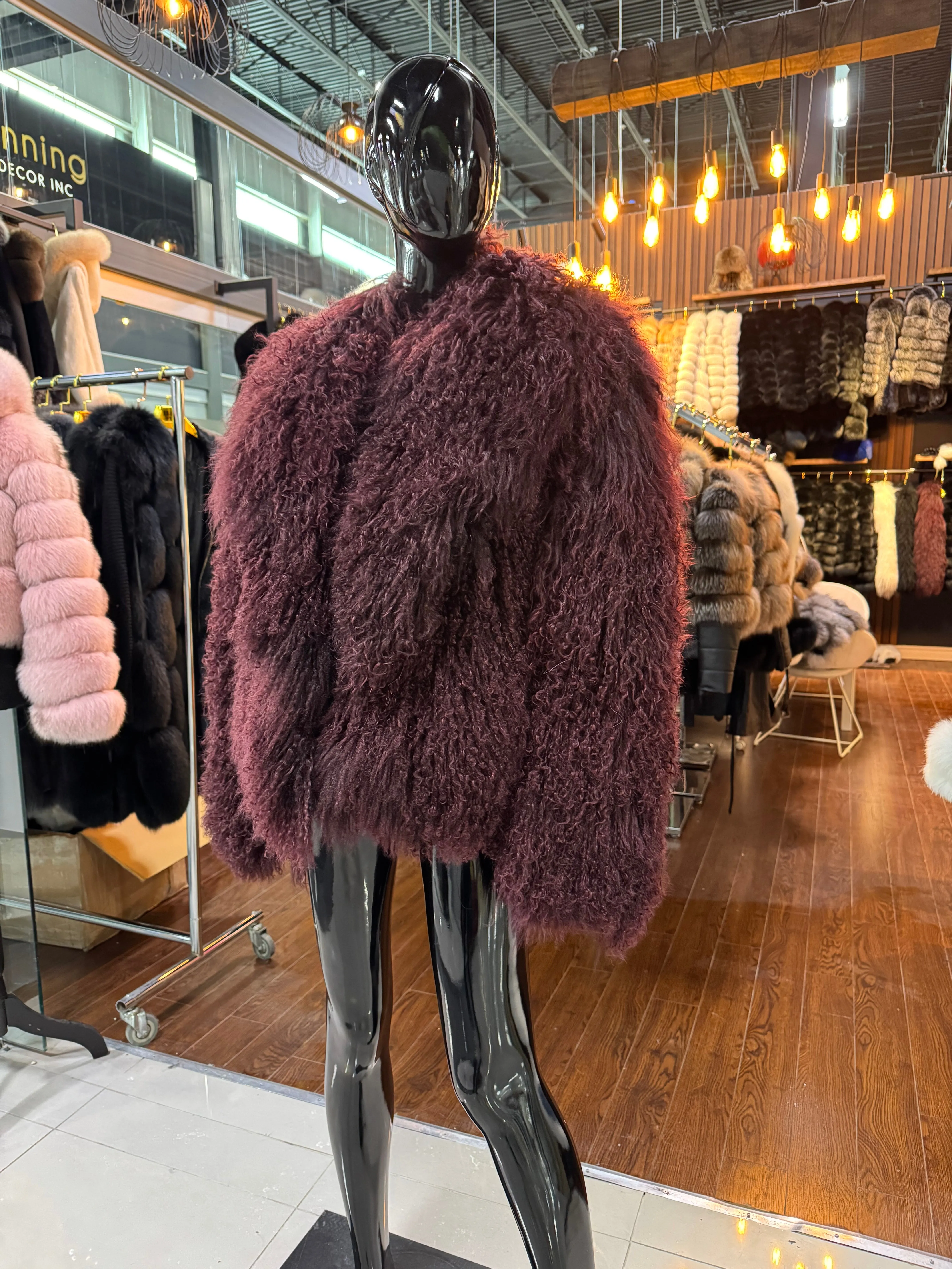 Burgundy Tibetan Fur Jacket