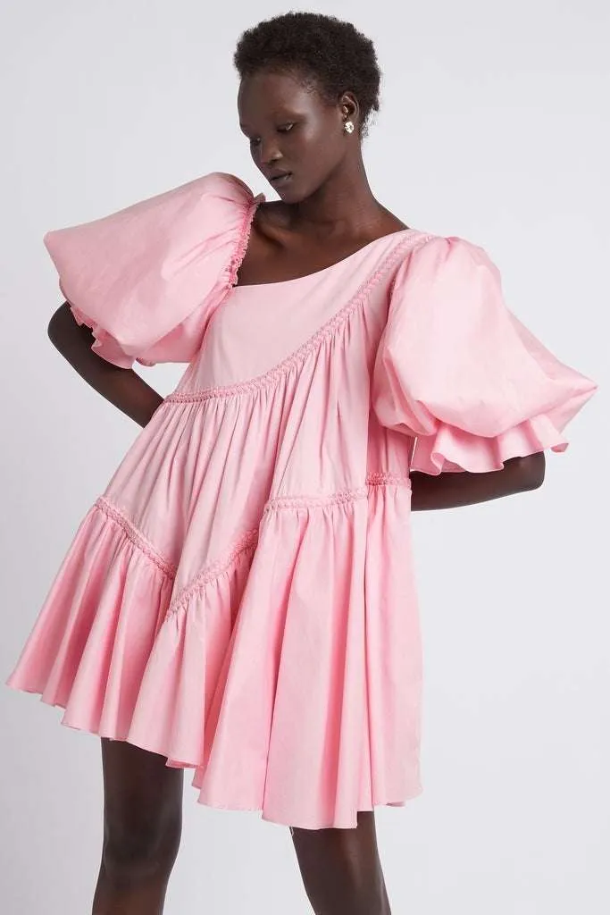 BUY IT - AJE Casabianca Braided Asymmetric Puff Sleeve Mini Dress