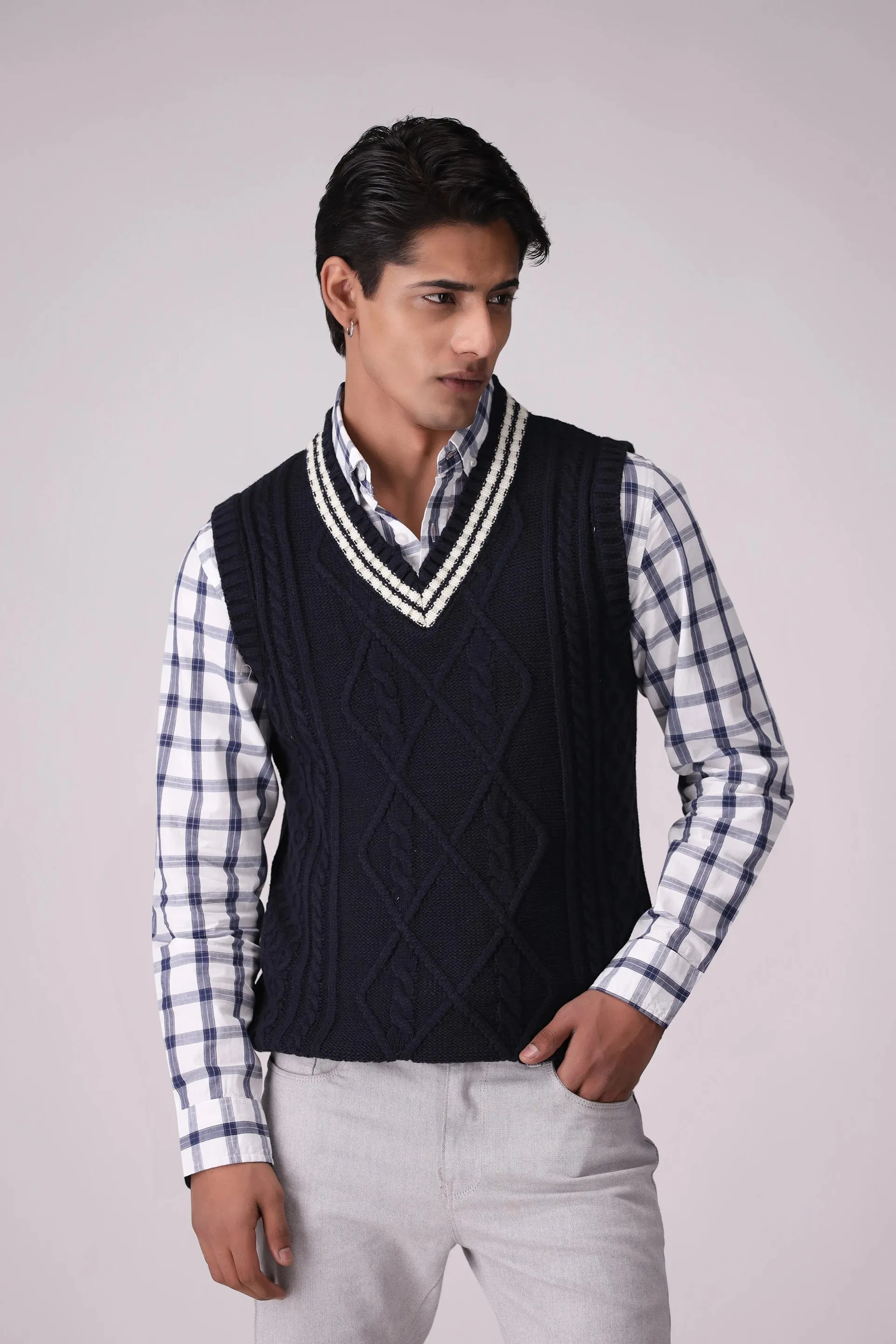 Cable Knit V-Neck Sweater Vest
