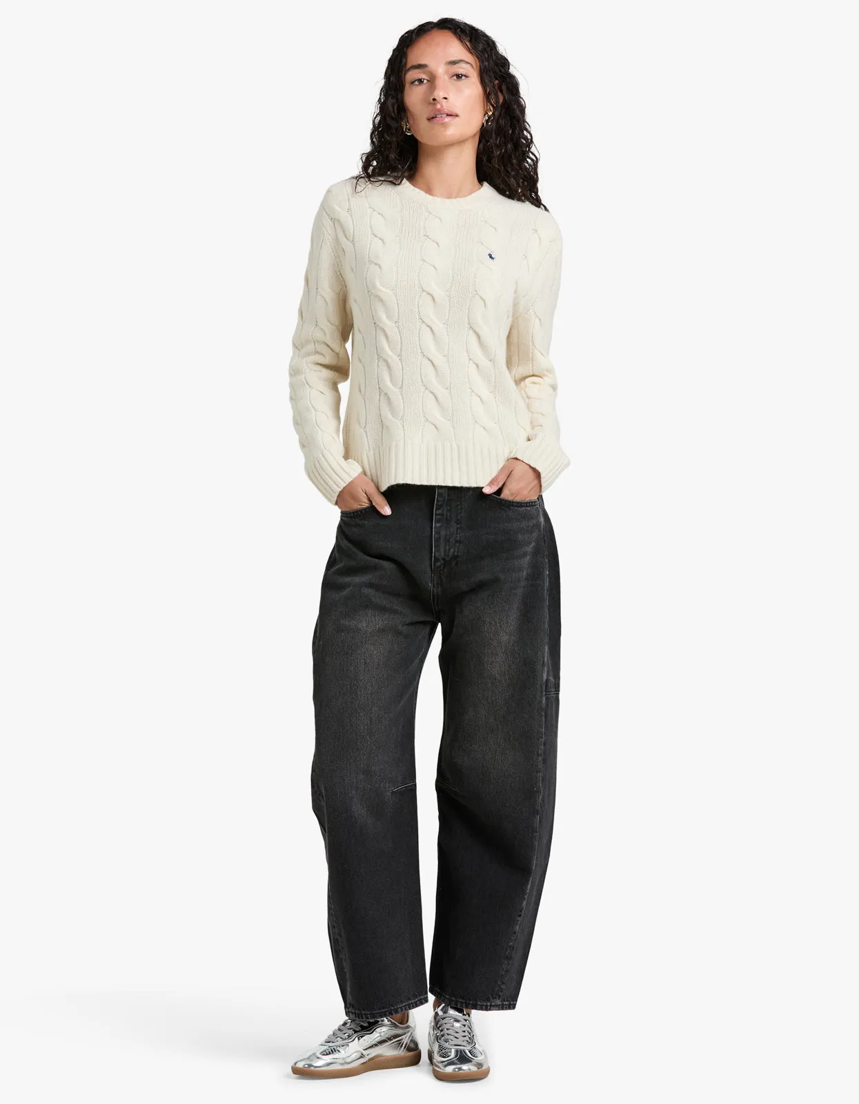 Cable Knit Wool Cashmere Sweater - Cream