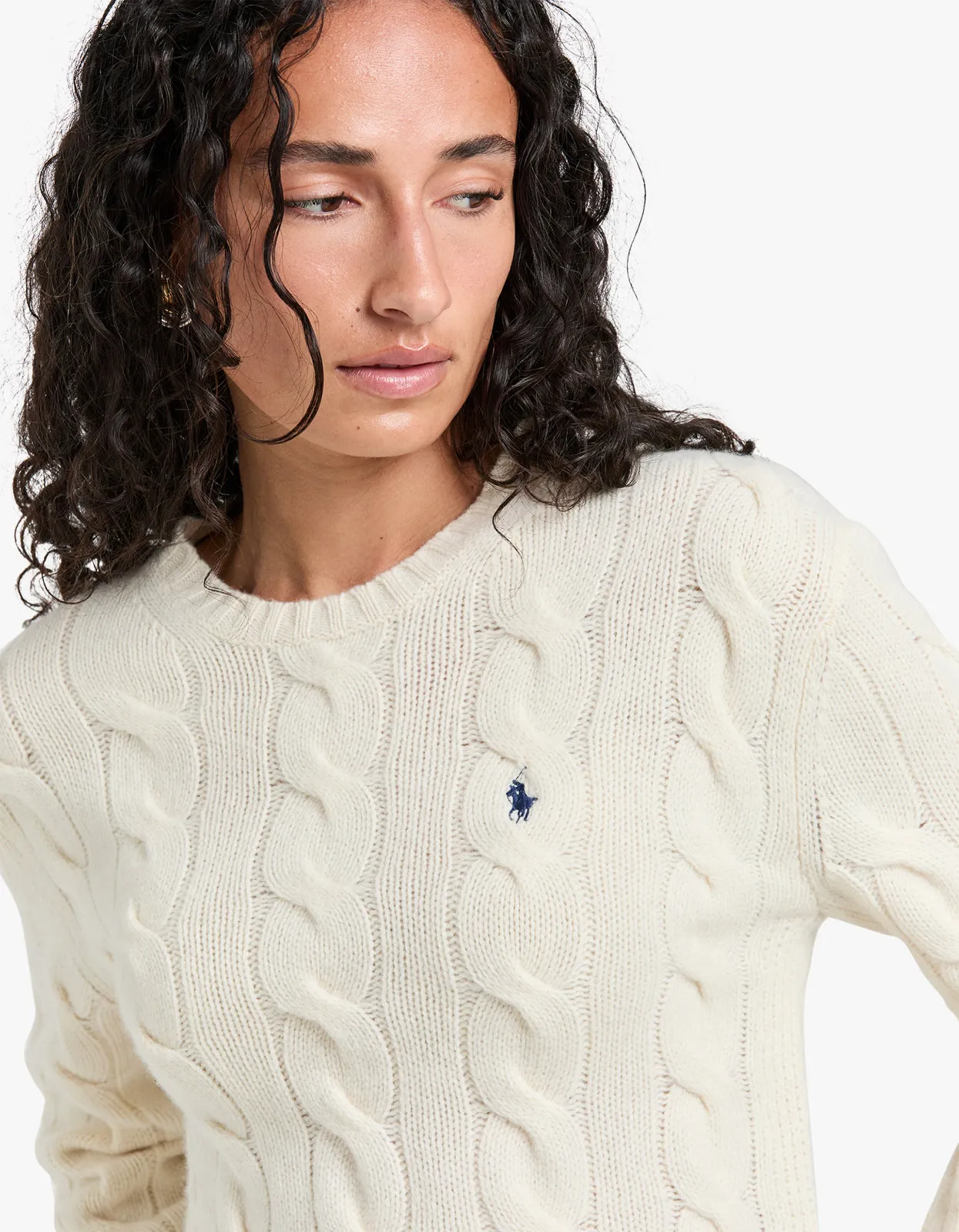 Cable Knit Wool Cashmere Sweater - Cream