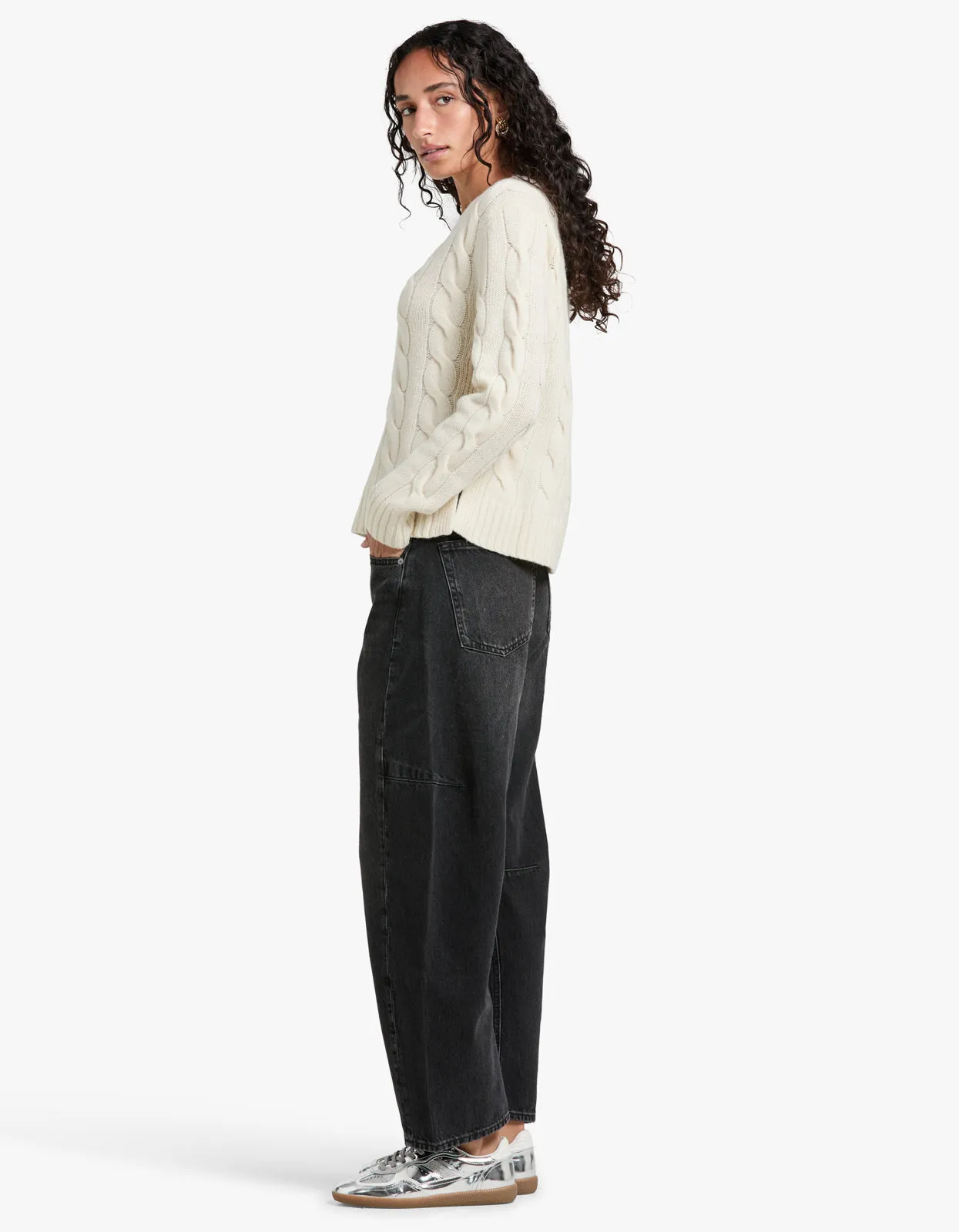 Cable Knit Wool Cashmere Sweater - Cream