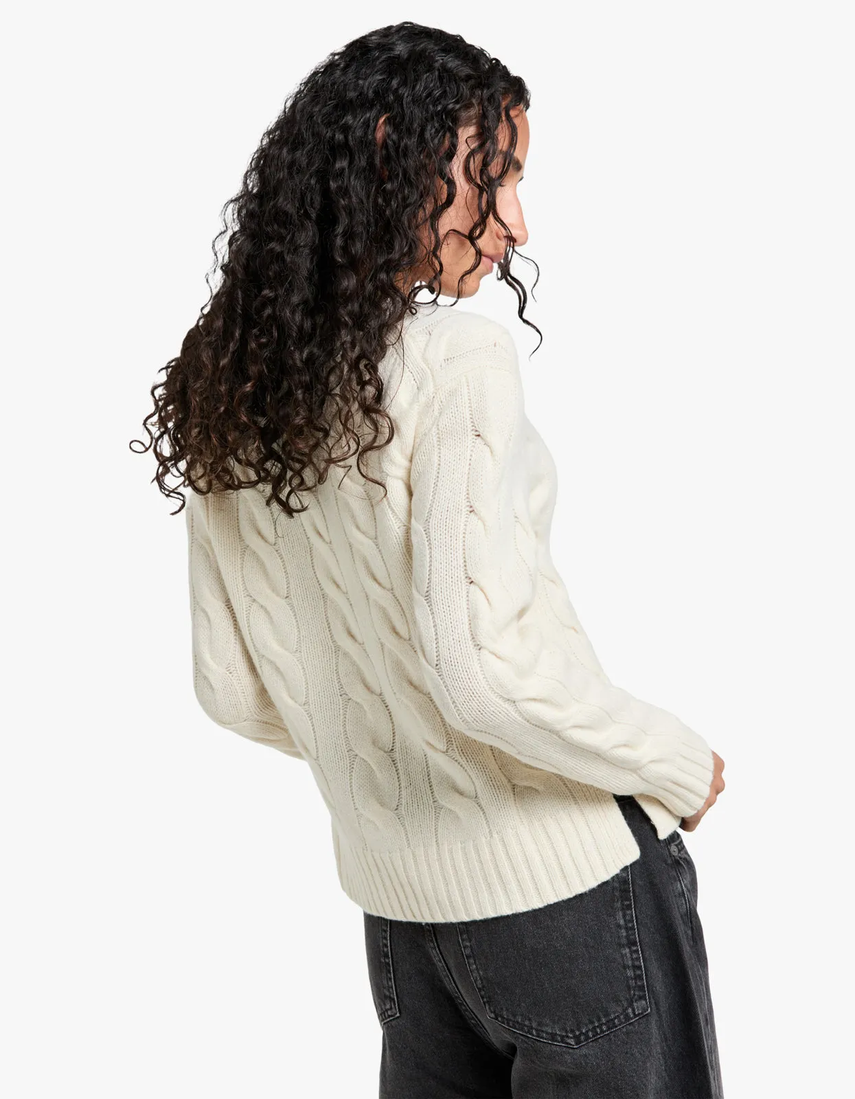 Cable Knit Wool Cashmere Sweater - Cream