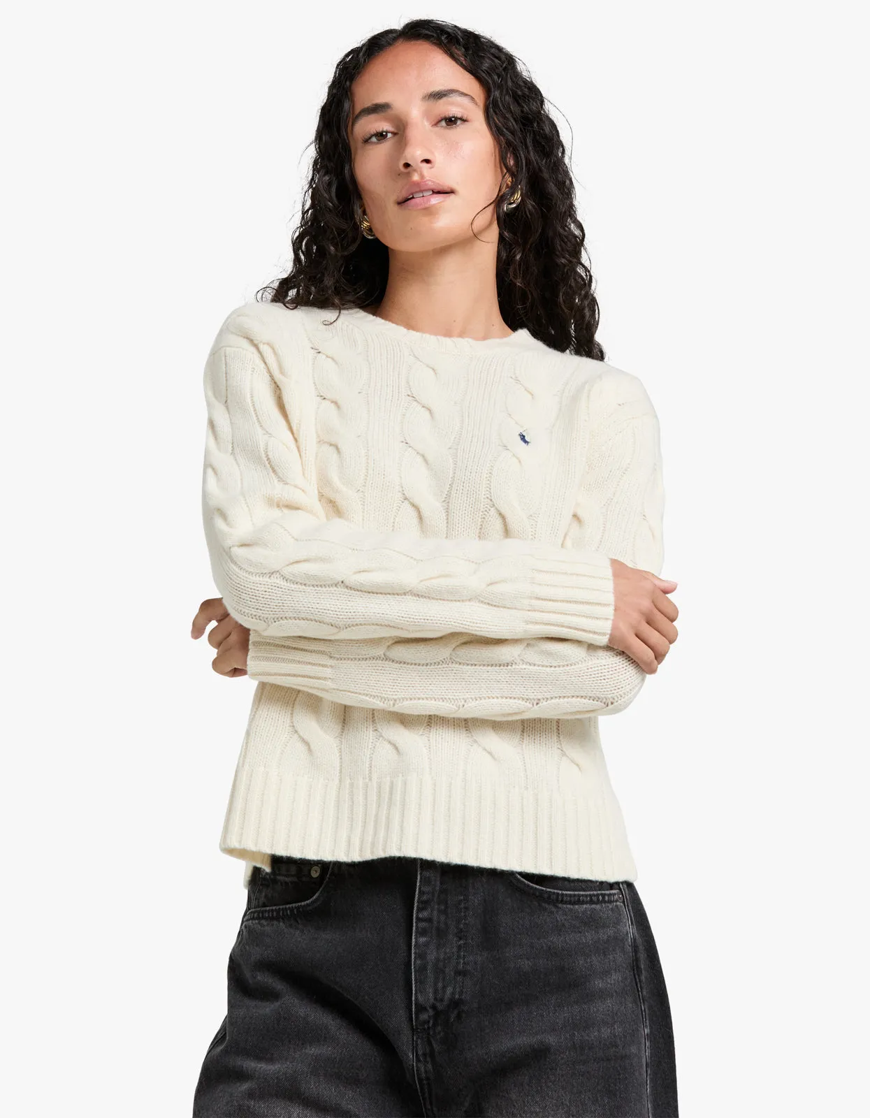 Cable Knit Wool Cashmere Sweater - Cream