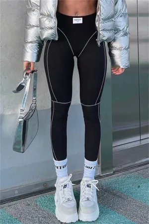 Casual Sportswear Solid Patchwork Skinny High Waist Pencil Trousers