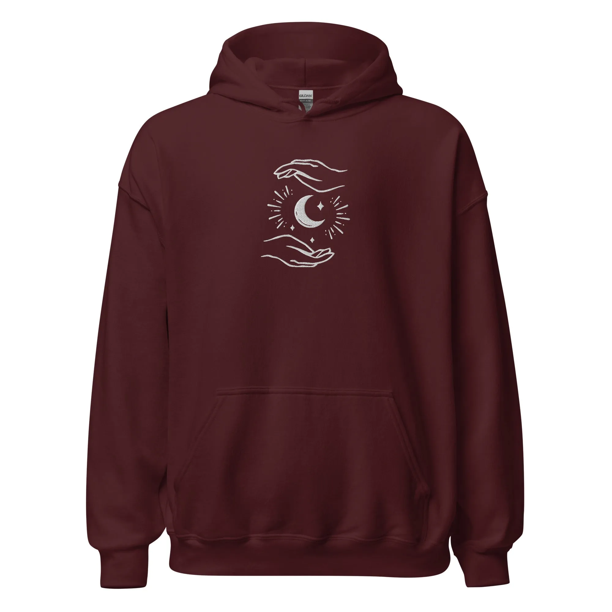 Celestial Hands Moon Embroidered Unisex Hoodie