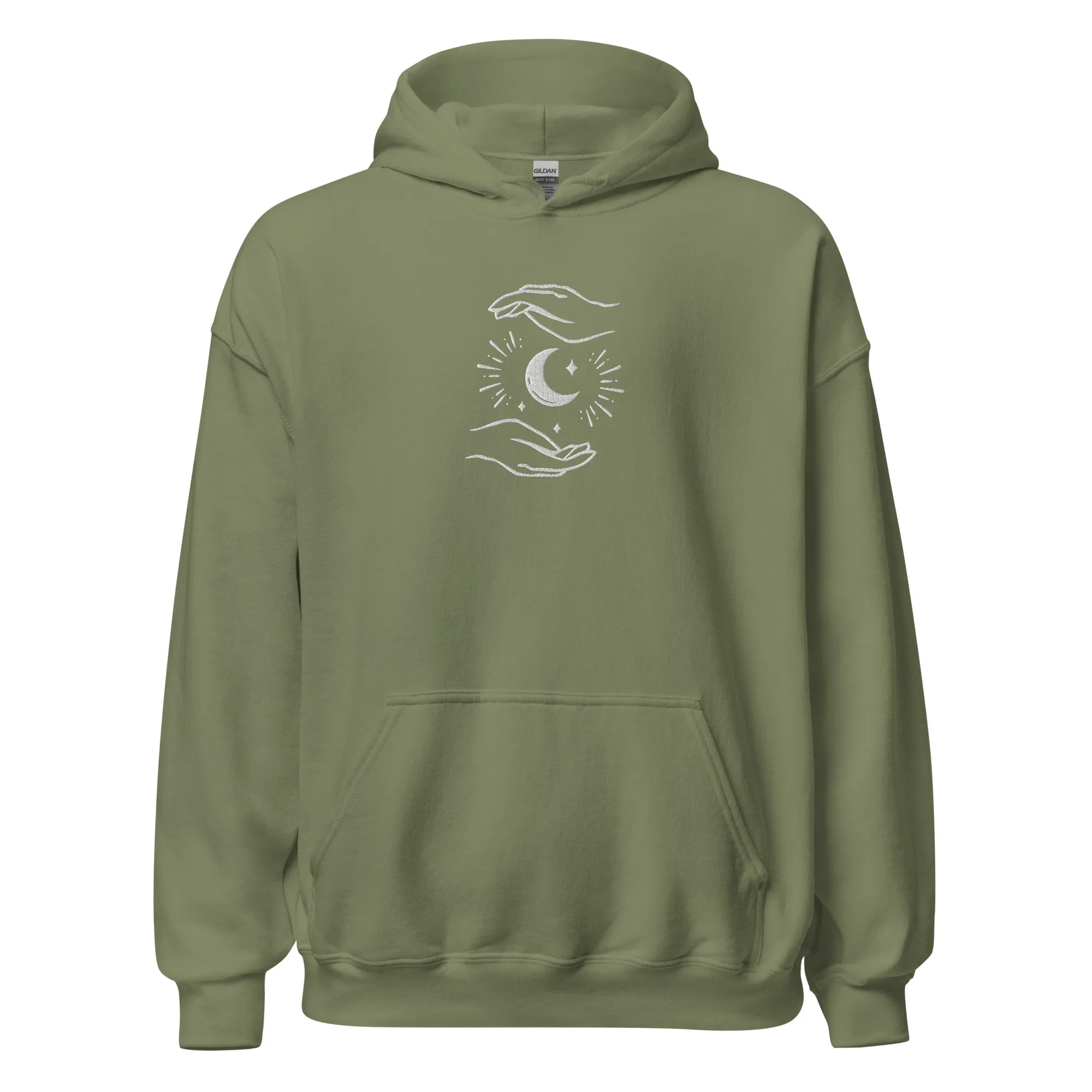 Celestial Hands Moon Embroidered Unisex Hoodie