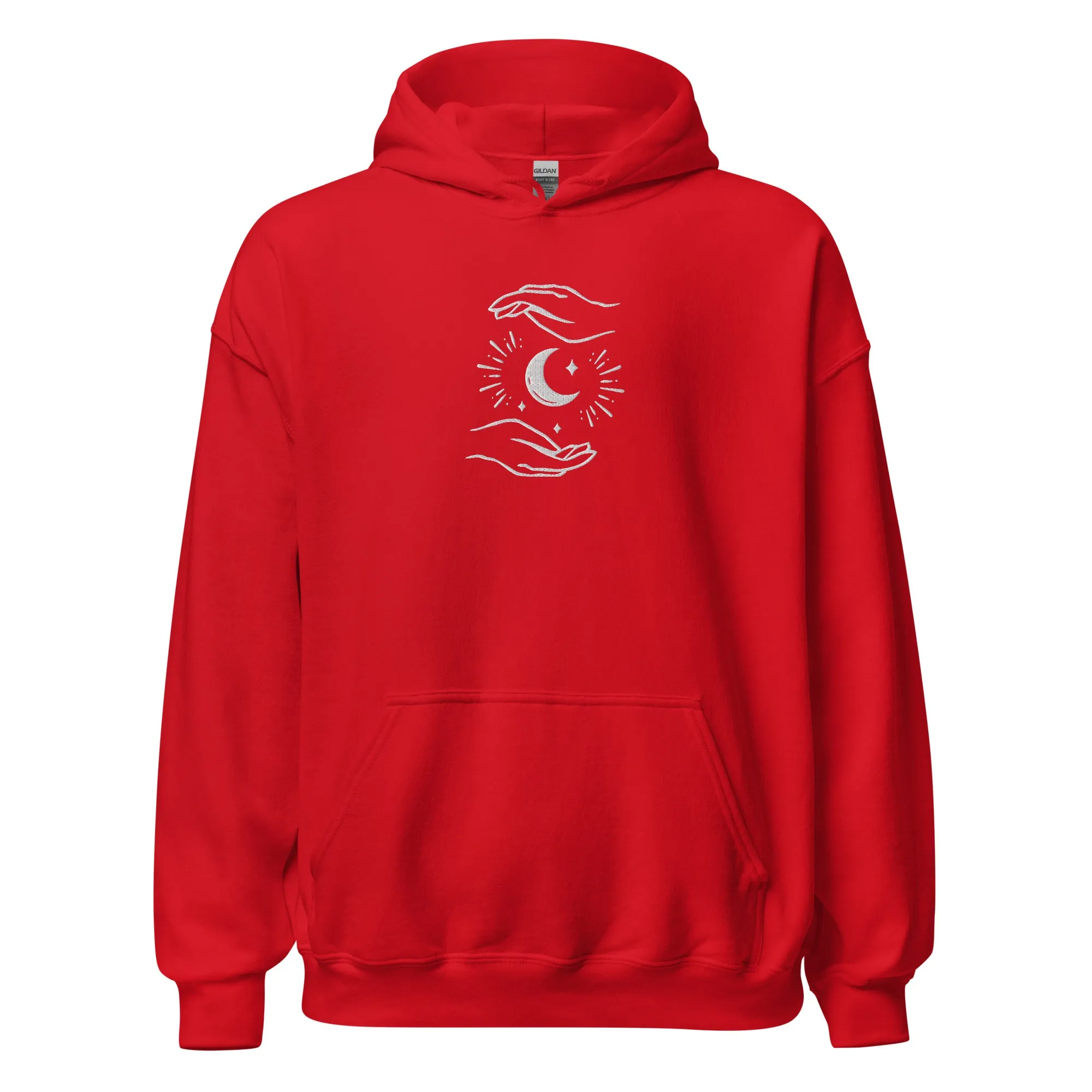 Celestial Hands Moon Embroidered Unisex Hoodie