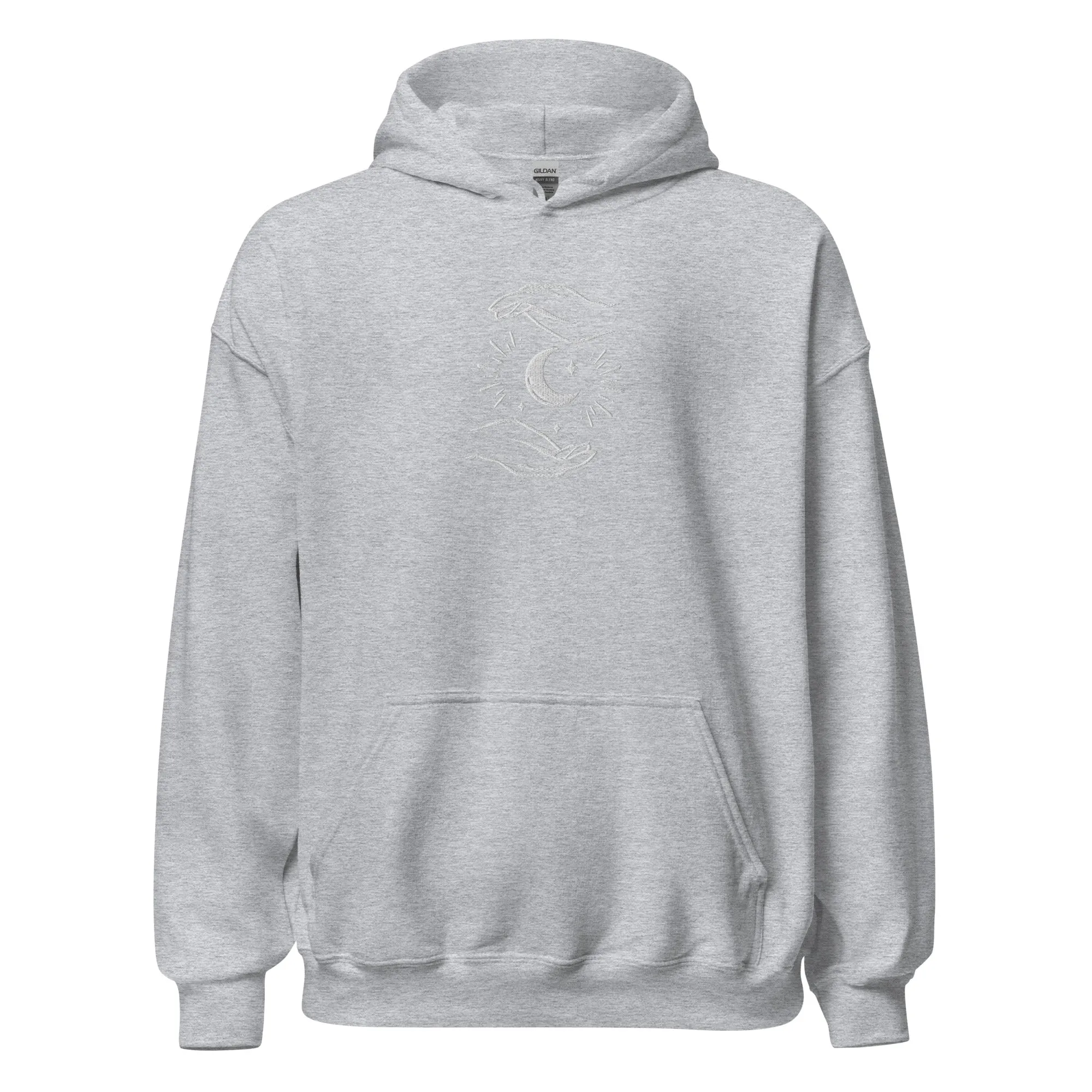 Celestial Hands Moon Embroidered Unisex Hoodie