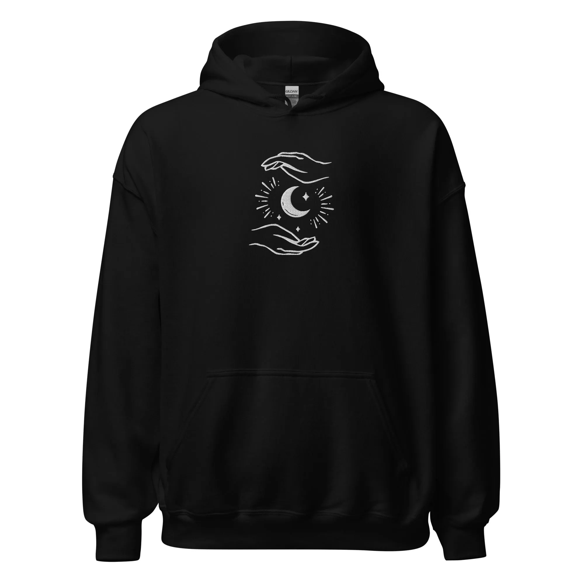 Celestial Hands Moon Embroidered Unisex Hoodie