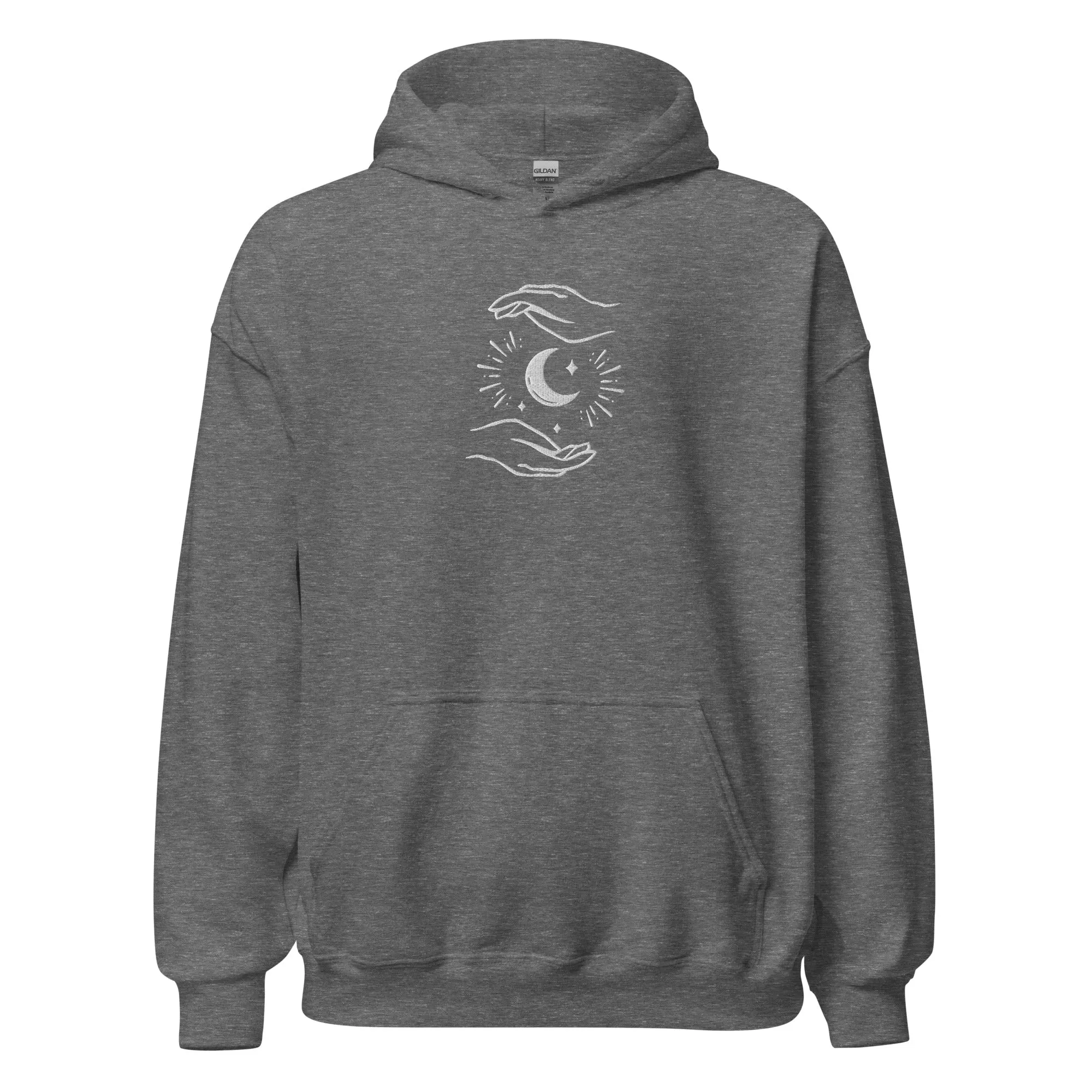 Celestial Hands Moon Embroidered Unisex Hoodie