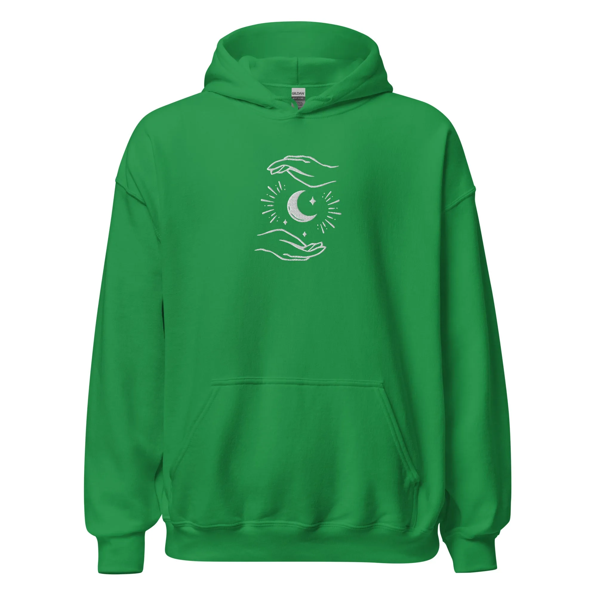 Celestial Hands Moon Embroidered Unisex Hoodie
