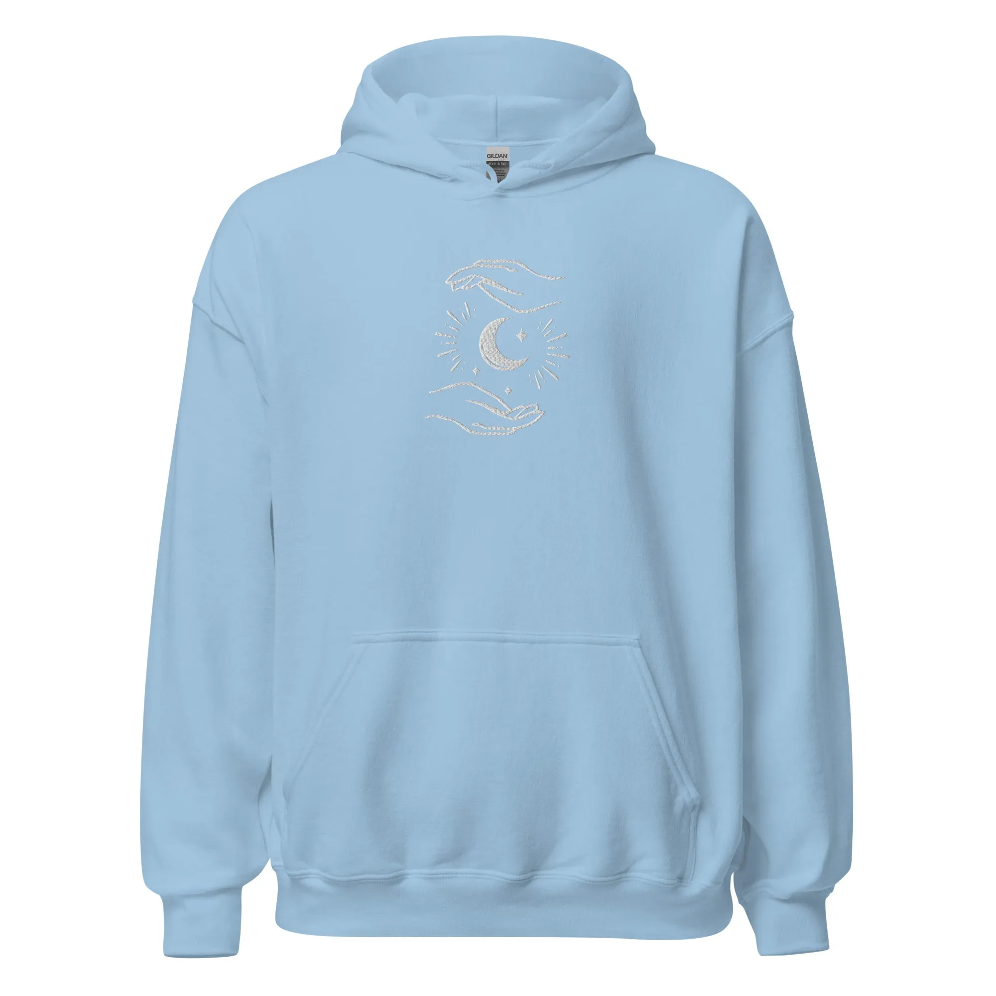 Celestial Hands Moon Embroidered Unisex Hoodie