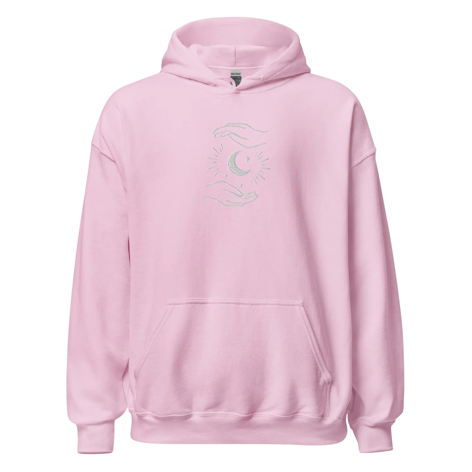 Celestial Hands Moon Embroidered Unisex Hoodie