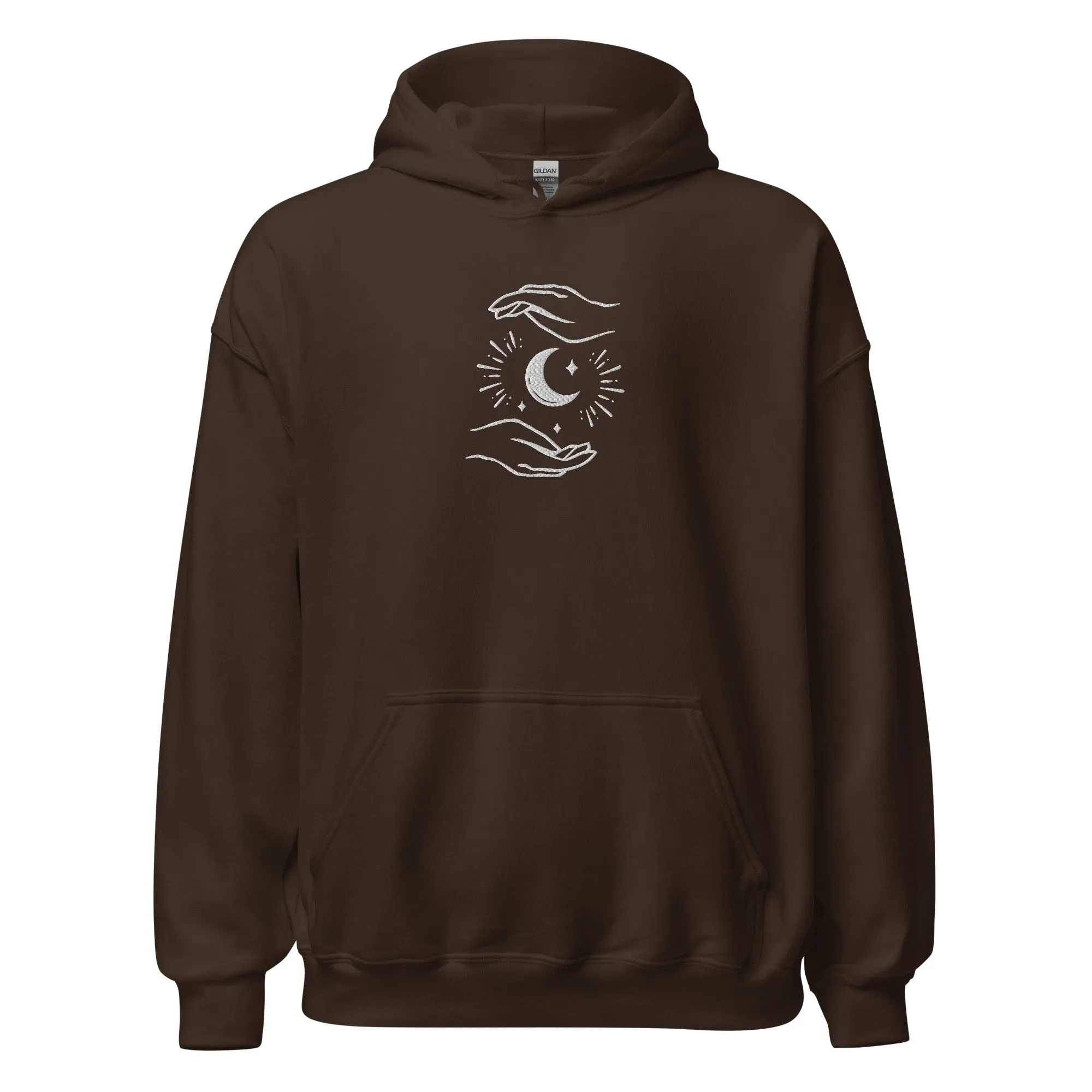 Celestial Hands Moon Embroidered Unisex Hoodie