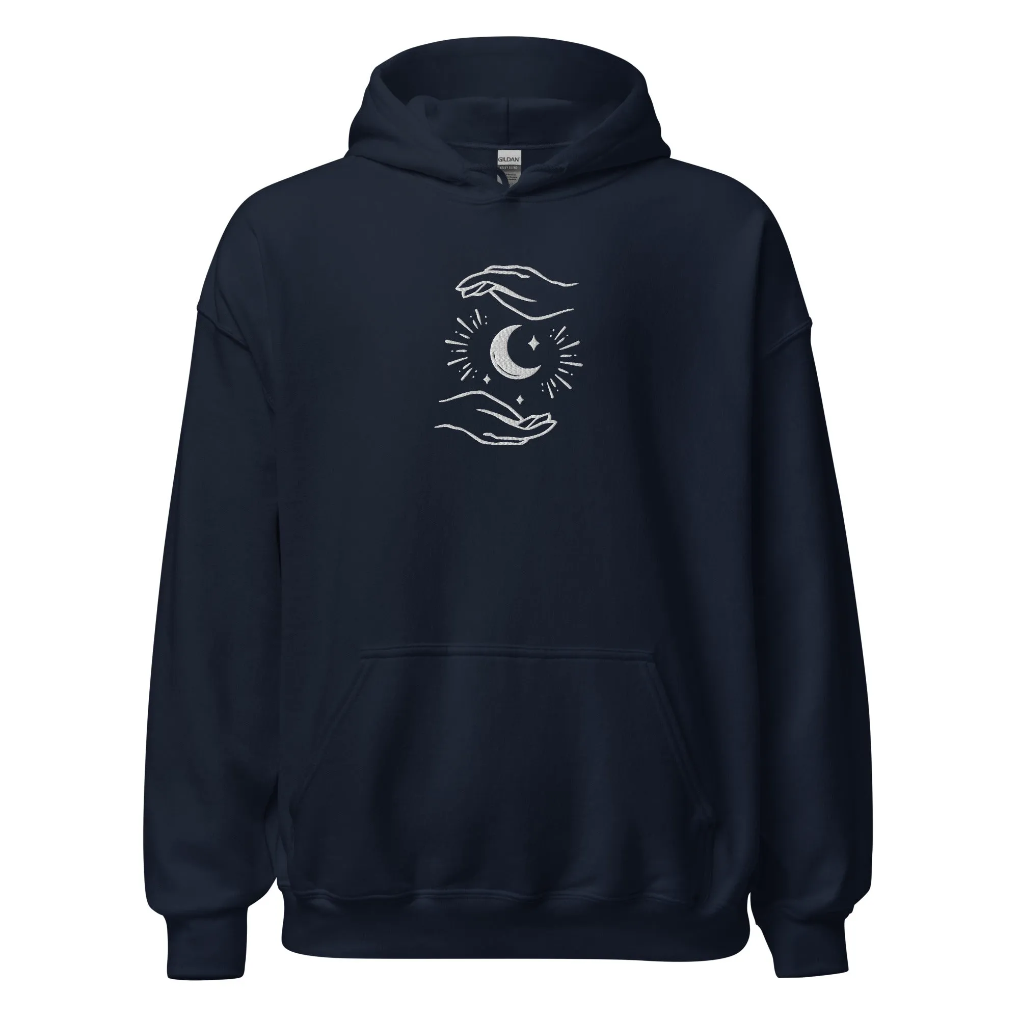 Celestial Hands Moon Embroidered Unisex Hoodie