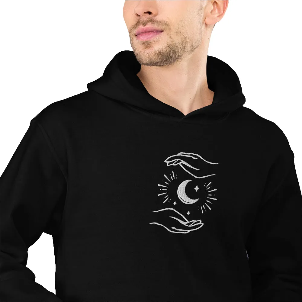 Celestial Hands Moon Embroidered Unisex Hoodie