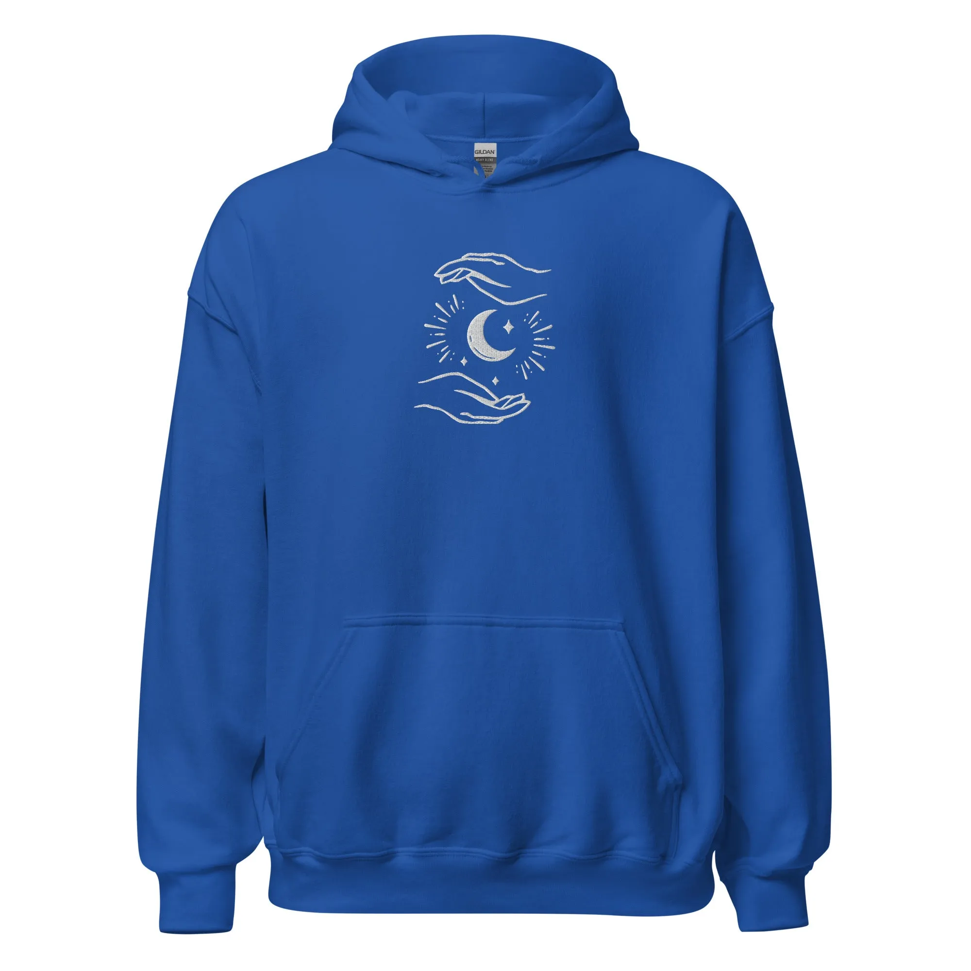 Celestial Hands Moon Embroidered Unisex Hoodie