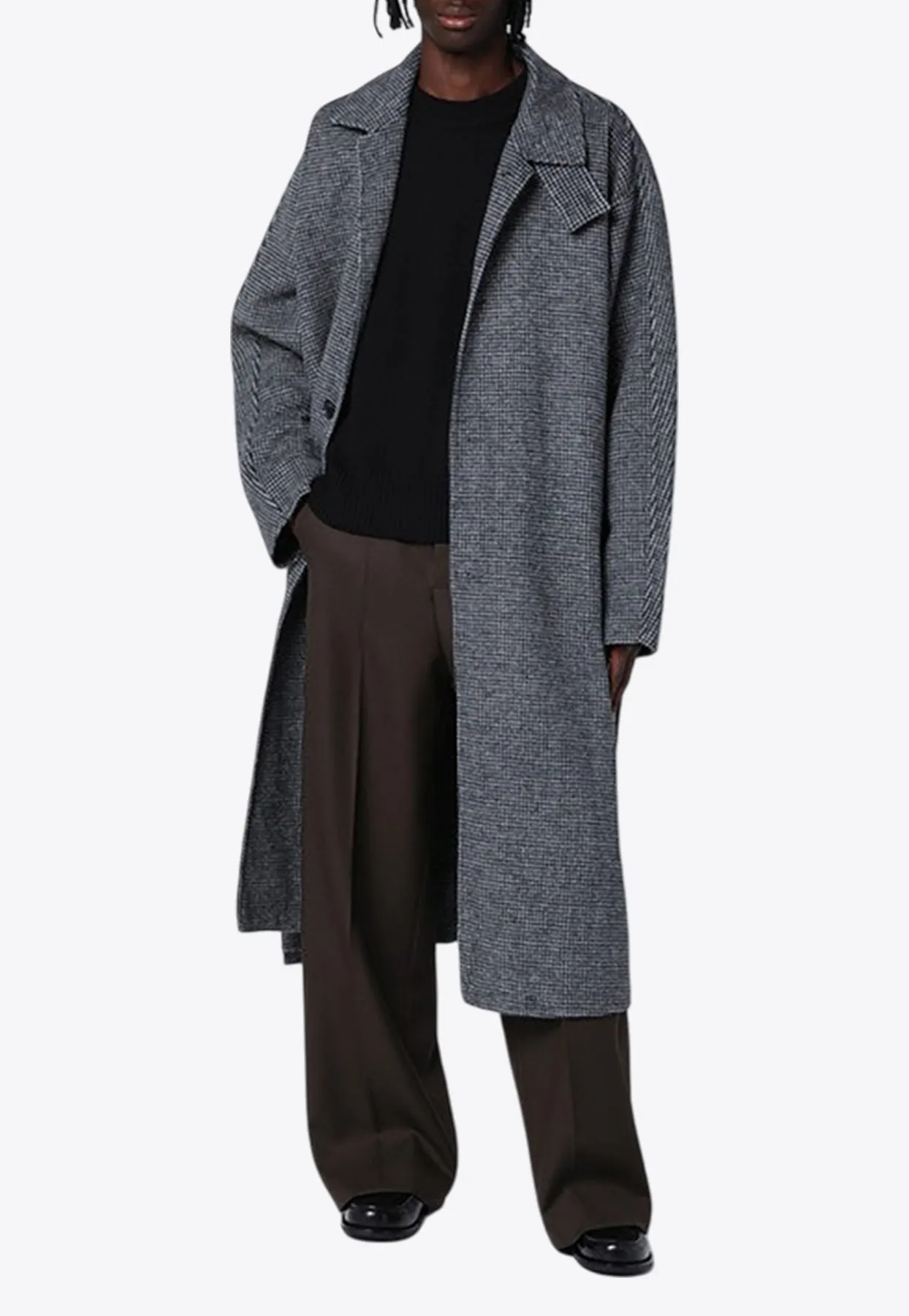 Checked Long Wool Coat