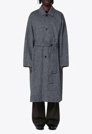 Checked Long Wool Coat
