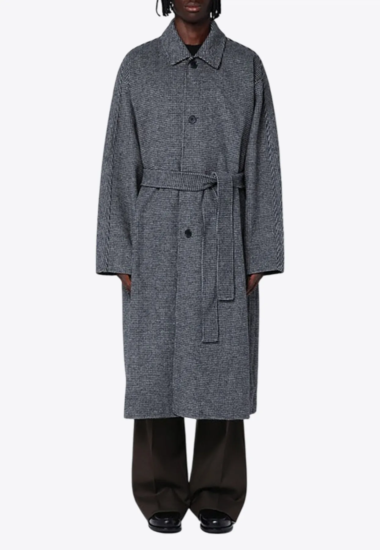 Checked Long Wool Coat