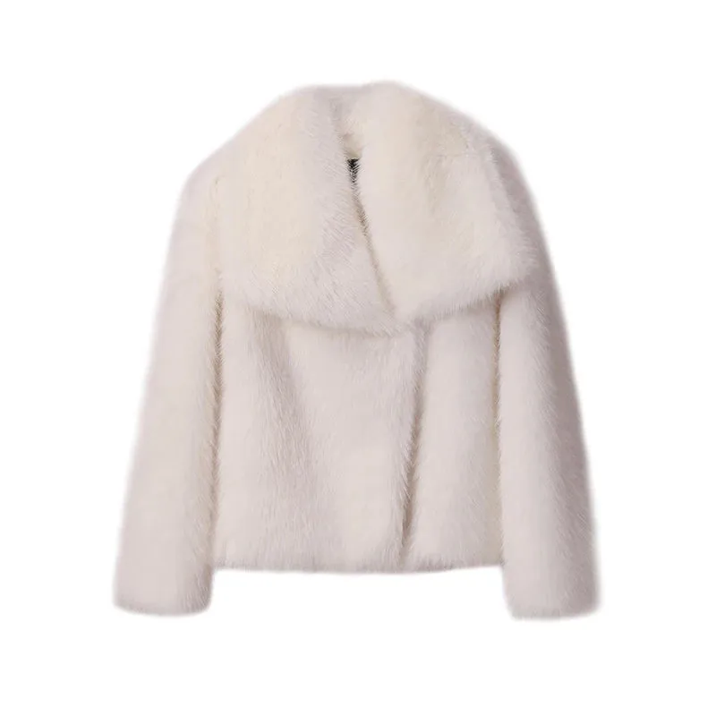 Chic Ins Blogger Brand Fashion Fake Fox Fur Jacket Coat Women 2023 Winter Luxury Design Big Collar Fur Coats Cool Girls Overcoat