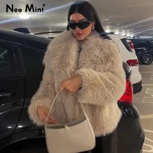 Chic Ins Blogger Brand Fashion Fake Fox Fur Jacket Coat Women 2023 Winter Luxury Design Big Collar Fur Coats Cool Girls Overcoat