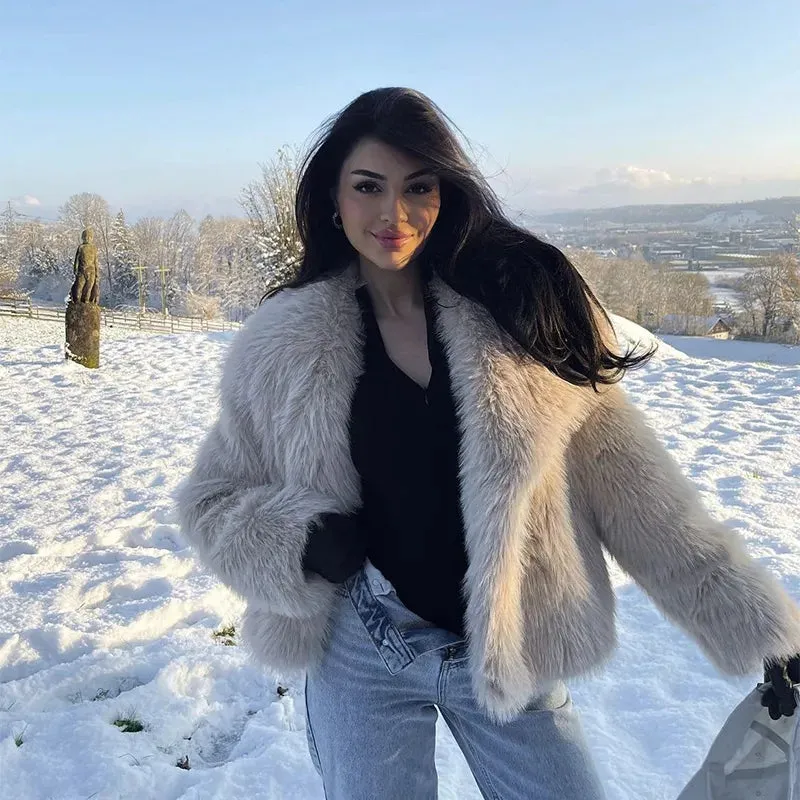 Chic Ins Blogger Brand Fashion Fake Fox Fur Jacket Coat Women 2023 Winter Luxury Design Big Collar Fur Coats Cool Girls Overcoat
