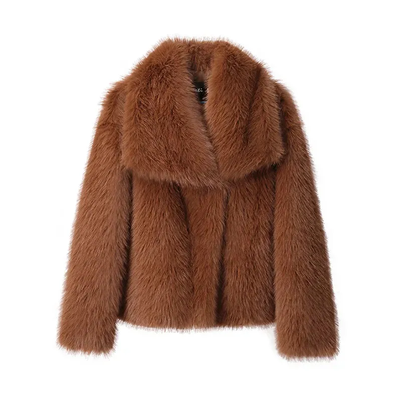 Chic Ins Blogger Brand Fashion Fake Fox Fur Jacket Coat Women 2023 Winter Luxury Design Big Collar Fur Coats Cool Girls Overcoat