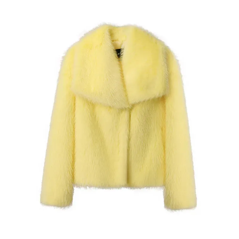 Chic Ins Blogger Brand Fashion Fake Fox Fur Jacket Coat Women 2023 Winter Luxury Design Big Collar Fur Coats Cool Girls Overcoat