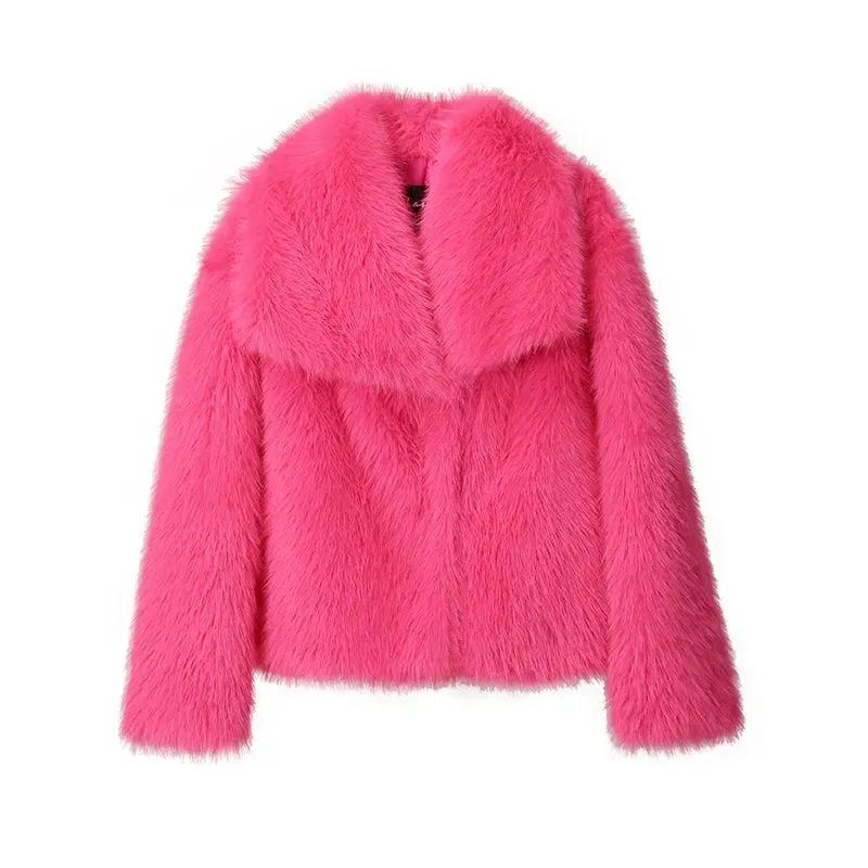 Chic Ins Blogger Brand Fashion Fake Fox Fur Jacket Coat Women 2023 Winter Luxury Design Big Collar Fur Coats Cool Girls Overcoat