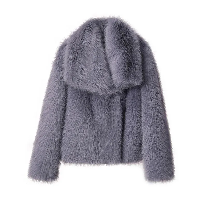 Chic Ins Blogger Brand Fashion Fake Fox Fur Jacket Coat Women 2023 Winter Luxury Design Big Collar Fur Coats Cool Girls Overcoat