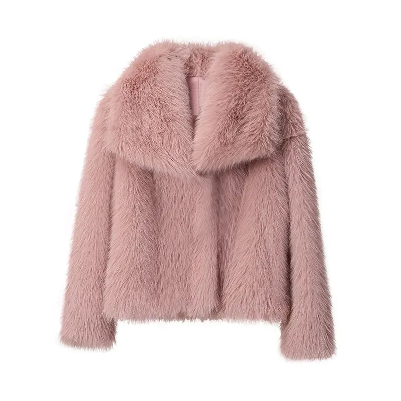 Chic Ins Blogger Brand Fashion Fake Fox Fur Jacket Coat Women 2023 Winter Luxury Design Big Collar Fur Coats Cool Girls Overcoat