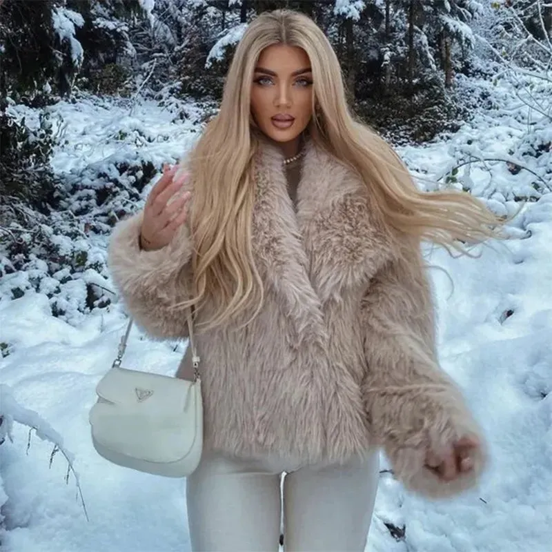 Chic Ins Blogger Brand Fashion Fake Fox Fur Jacket Coat Women 2023 Winter Luxury Design Big Collar Fur Coats Cool Girls Overcoat