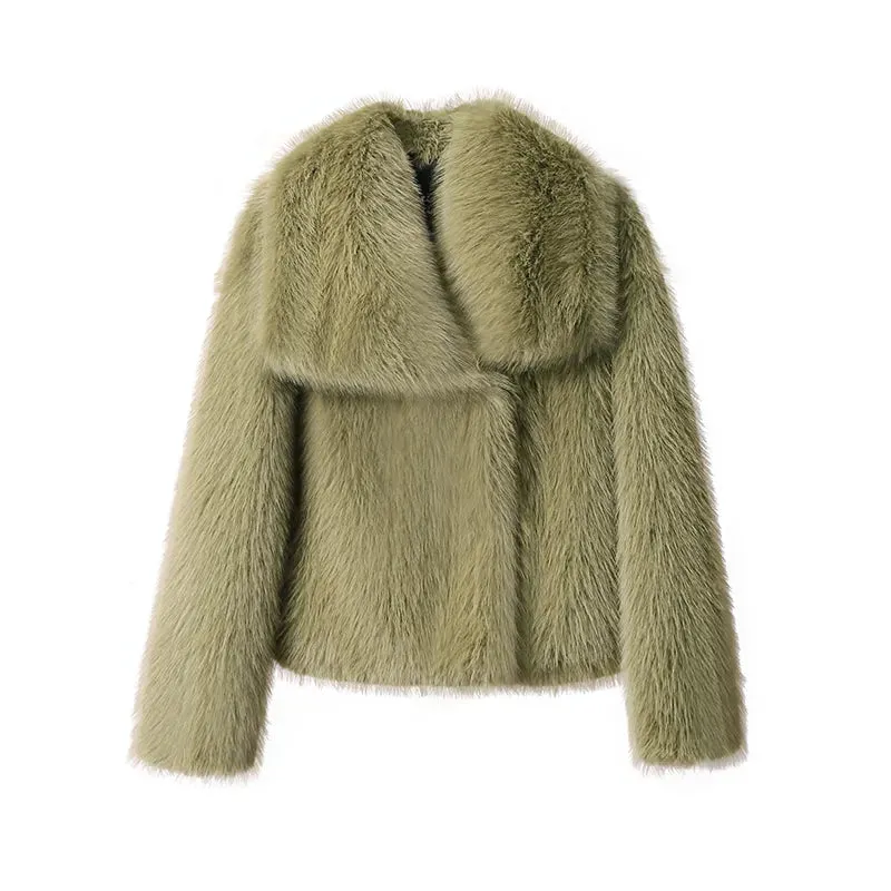 Chic Ins Blogger Brand Fashion Fake Fox Fur Jacket Coat Women 2023 Winter Luxury Design Big Collar Fur Coats Cool Girls Overcoat