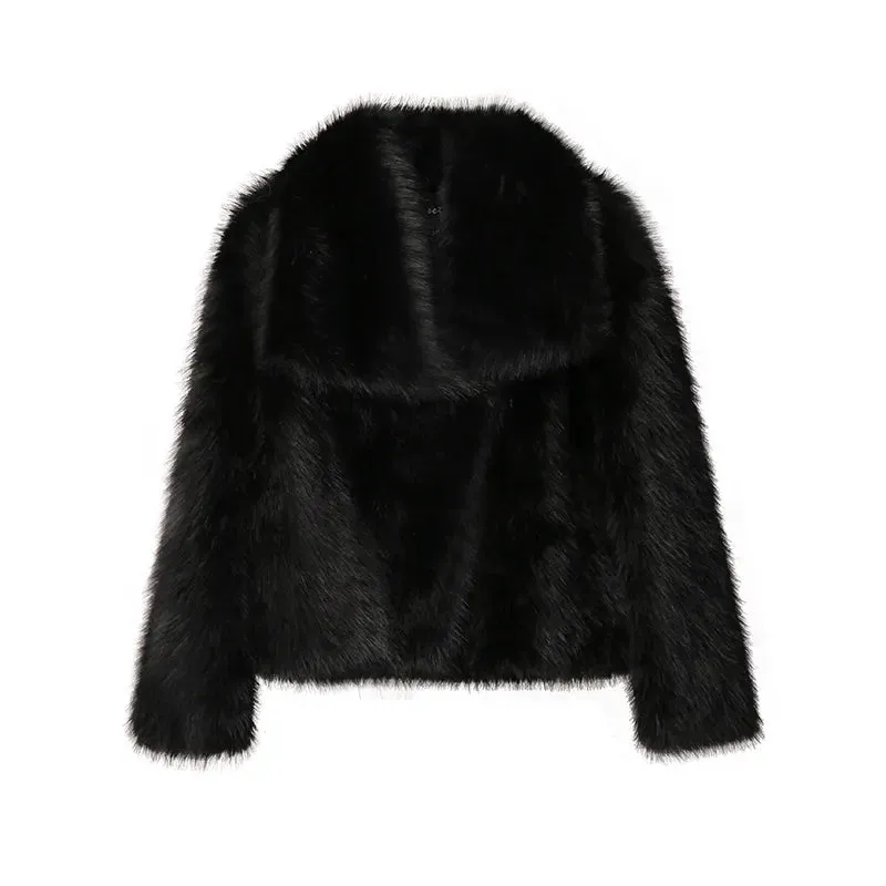 Chic Ins Blogger Brand Fashion Fake Fox Fur Jacket Coat Women 2023 Winter Luxury Design Big Collar Fur Coats Cool Girls Overcoat