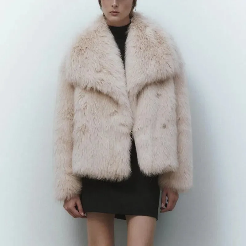 Chic Ins Blogger Brand Fashion Fake Fox Fur Jacket Coat Women 2023 Winter Luxury Design Big Collar Fur Coats Cool Girls Overcoat