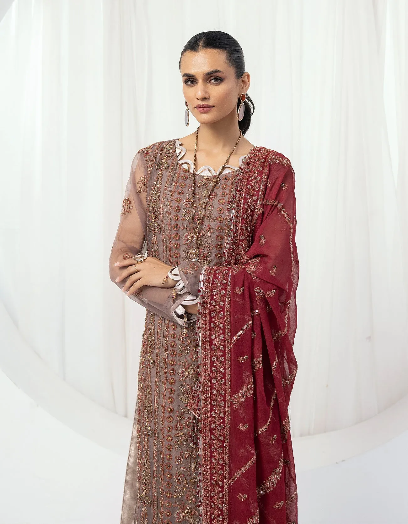 Chiffon Red Purple Embellished Pakistani Salwar Kameez