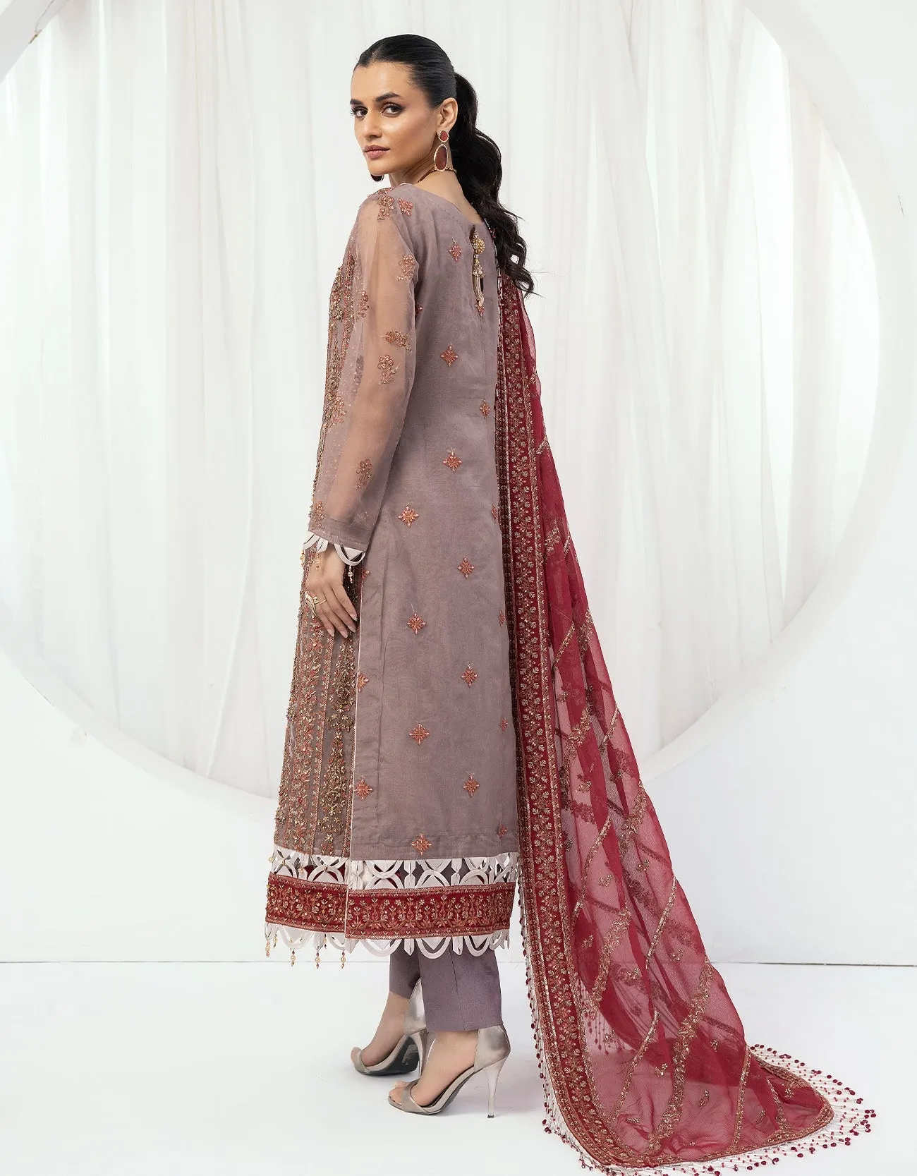Chiffon Red Purple Embellished Pakistani Salwar Kameez