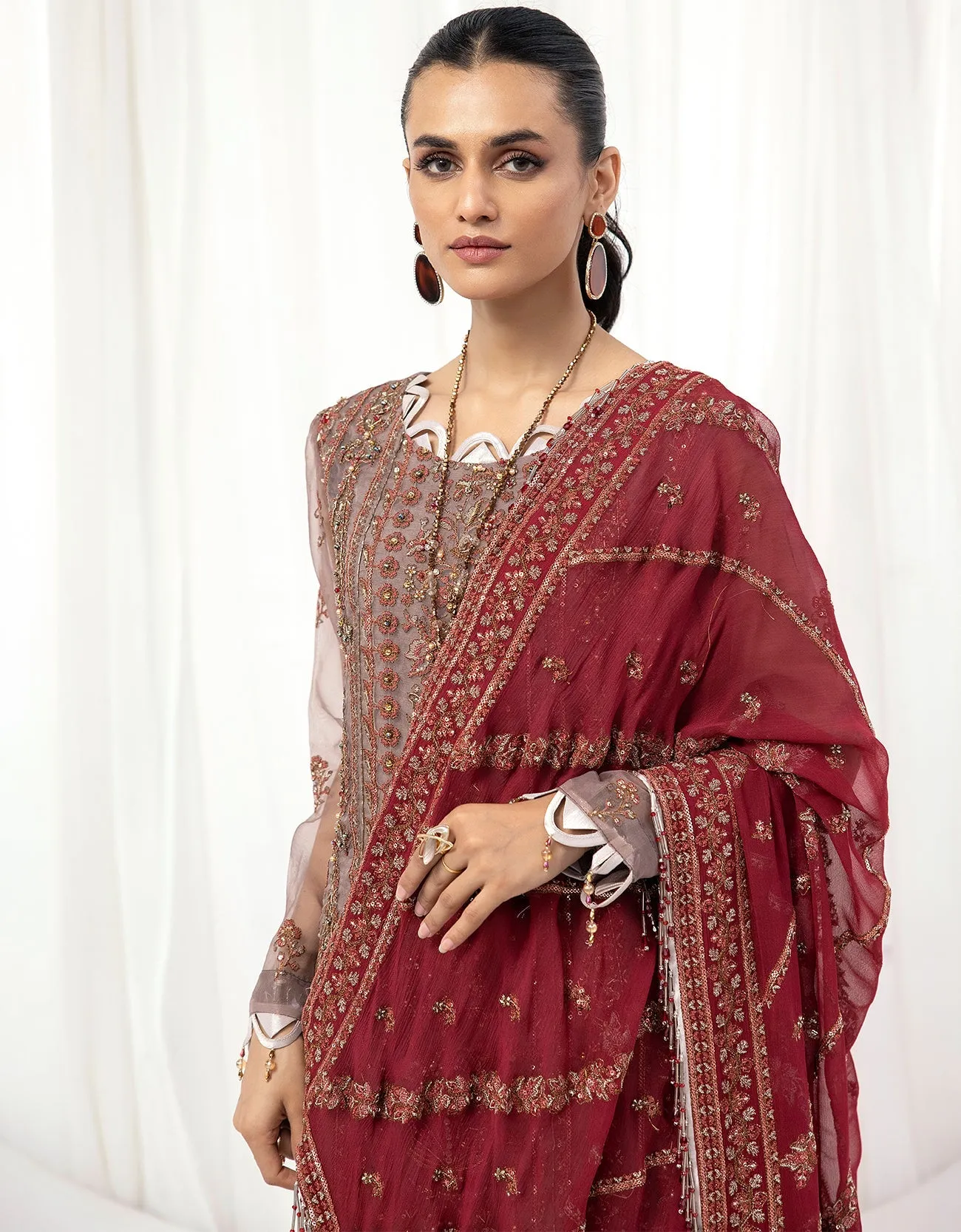 Chiffon Red Purple Embellished Pakistani Salwar Kameez