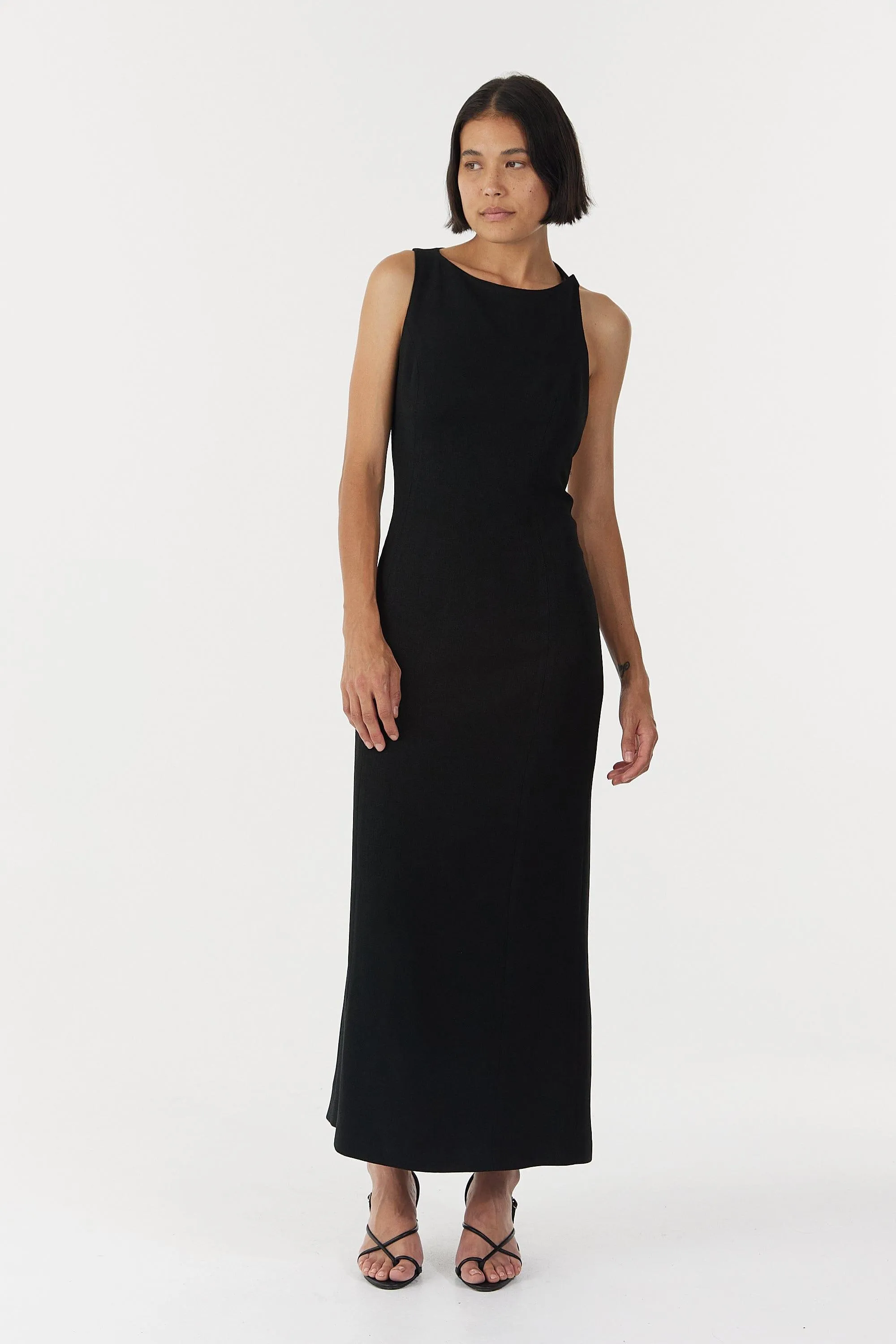 CHROME VISION OPEN BACK DRESS | BLACK