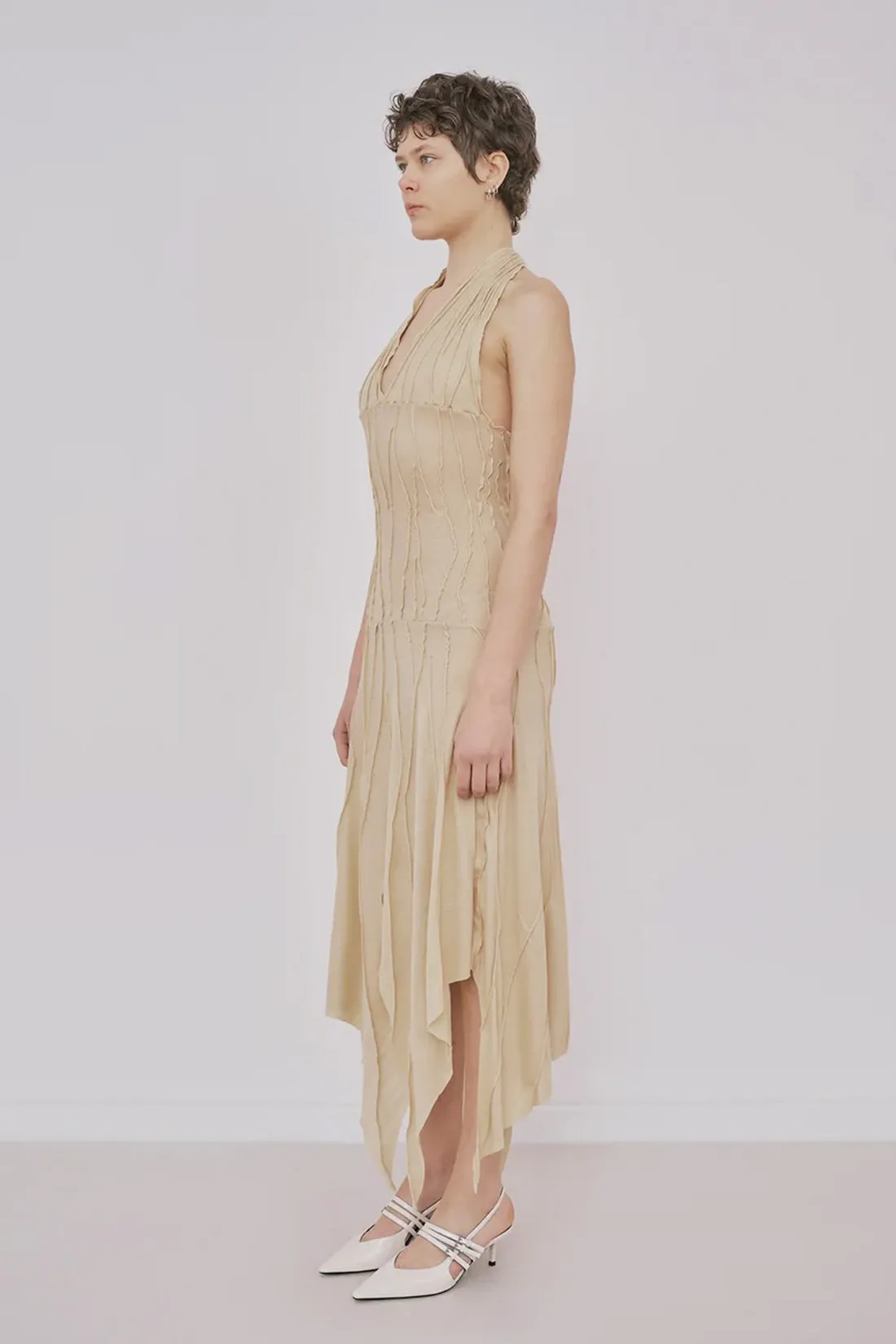 Circle Suture Dress in Beige