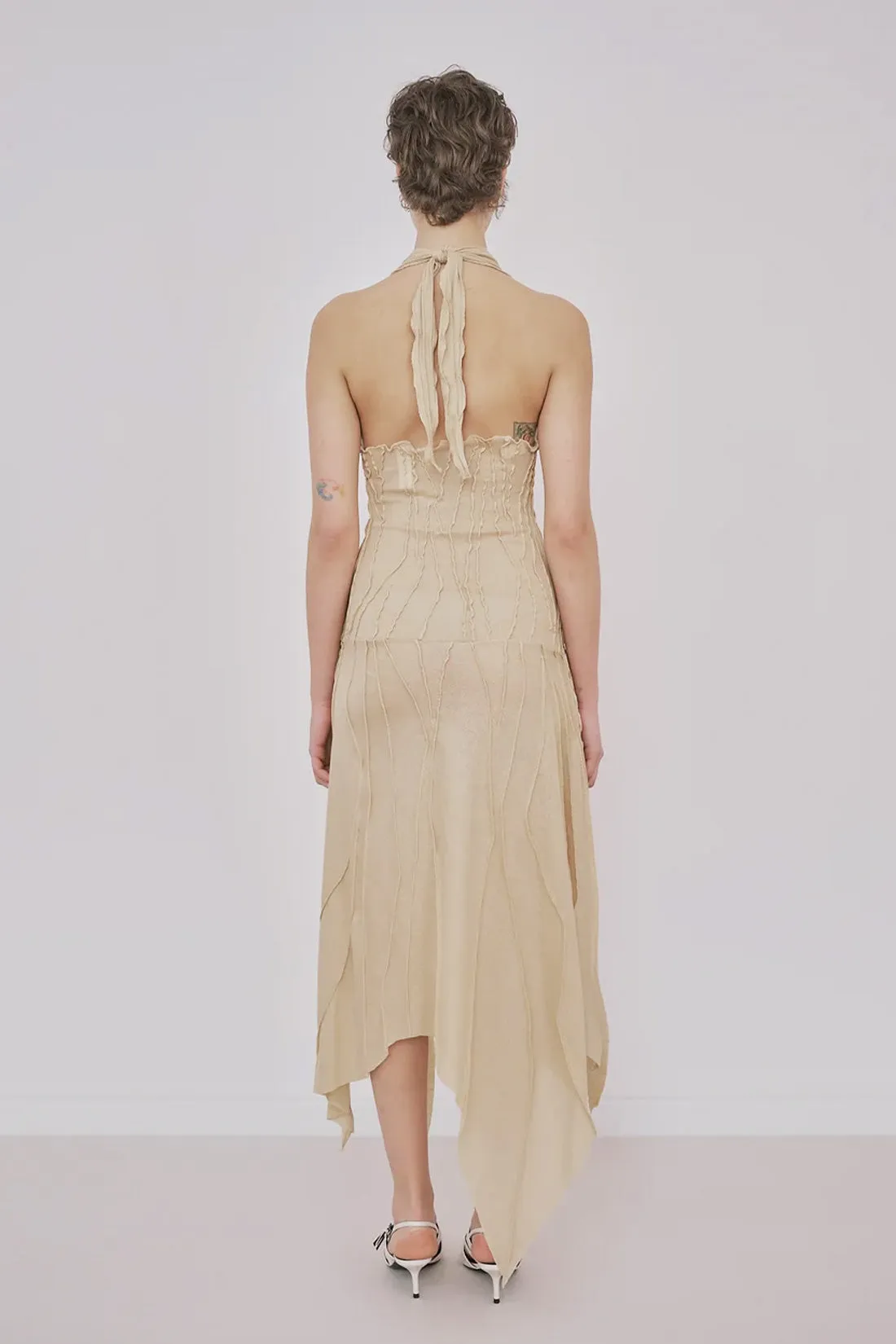 Circle Suture Dress in Beige