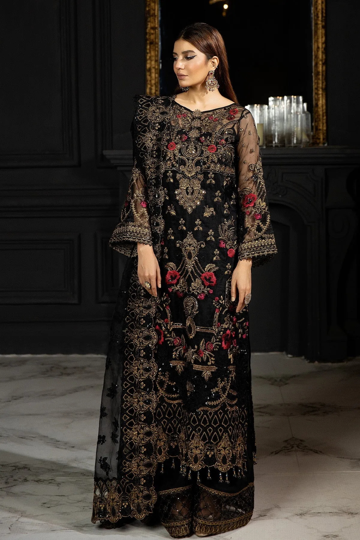 Classic Black Embroidered Pakistani Salwar Kameez Dupatta Salwar Suit