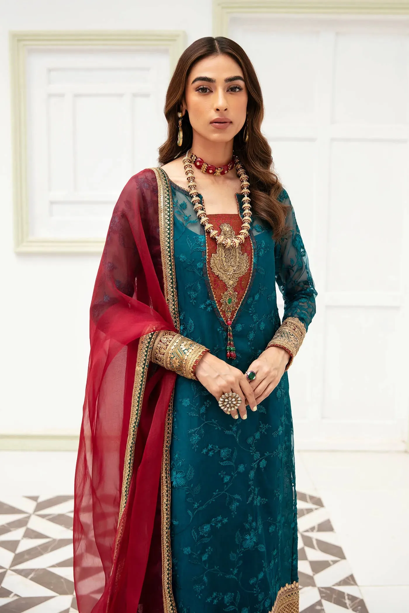 Classic Teal Green Embroidered Pakistani Salwar Kameez Dupatta Suit